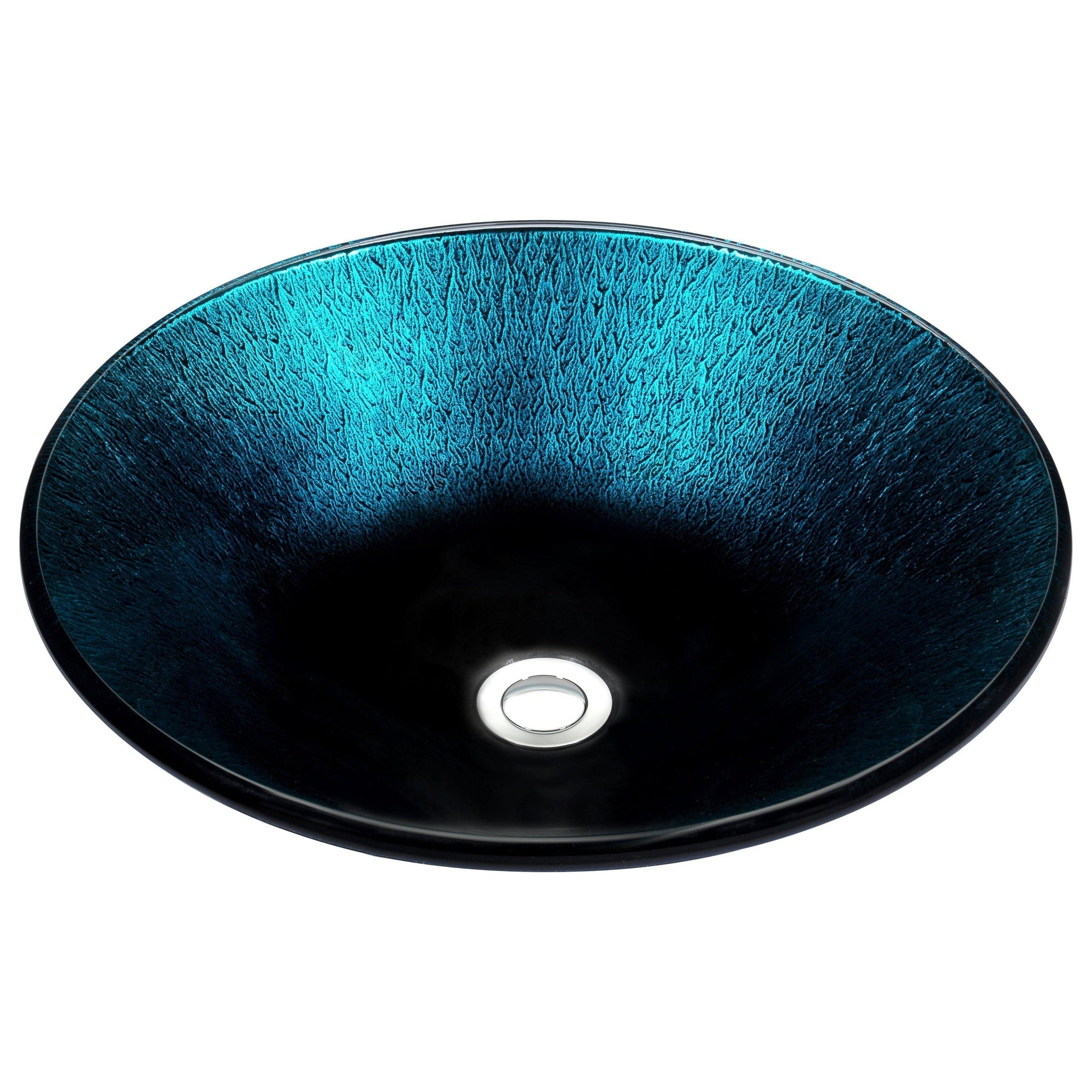 ANZZI, ANZZI Stellar Series 18" x 18" Round Marine Crest Deco-Glass Vessel Sink With Polished Chrome Pop-Up Drain