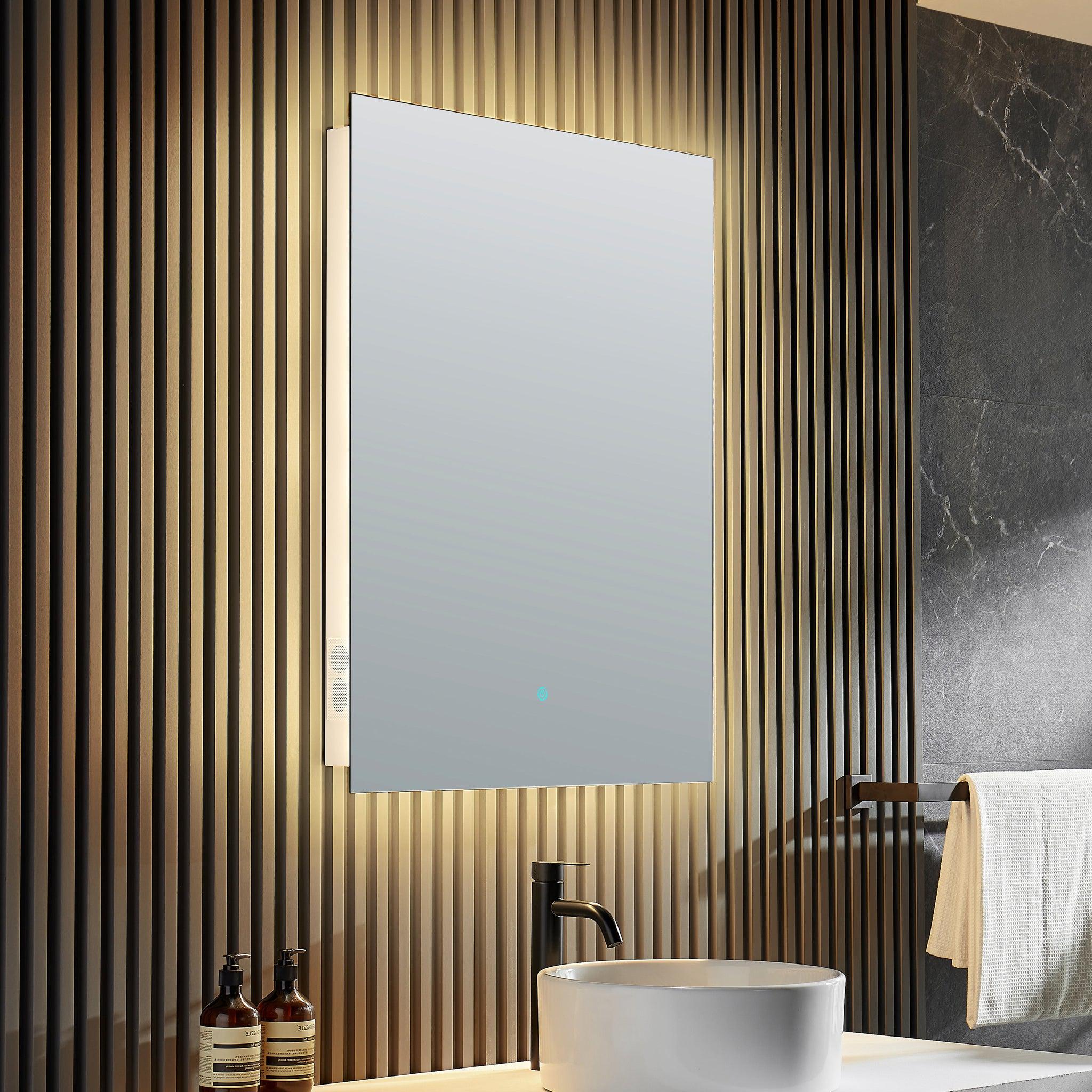 ANZZI, ANZZI Stellar Series 36" x 28" Frameless Led Bathroom Mirror With Built-In Defogger and Bluetooth Speaker