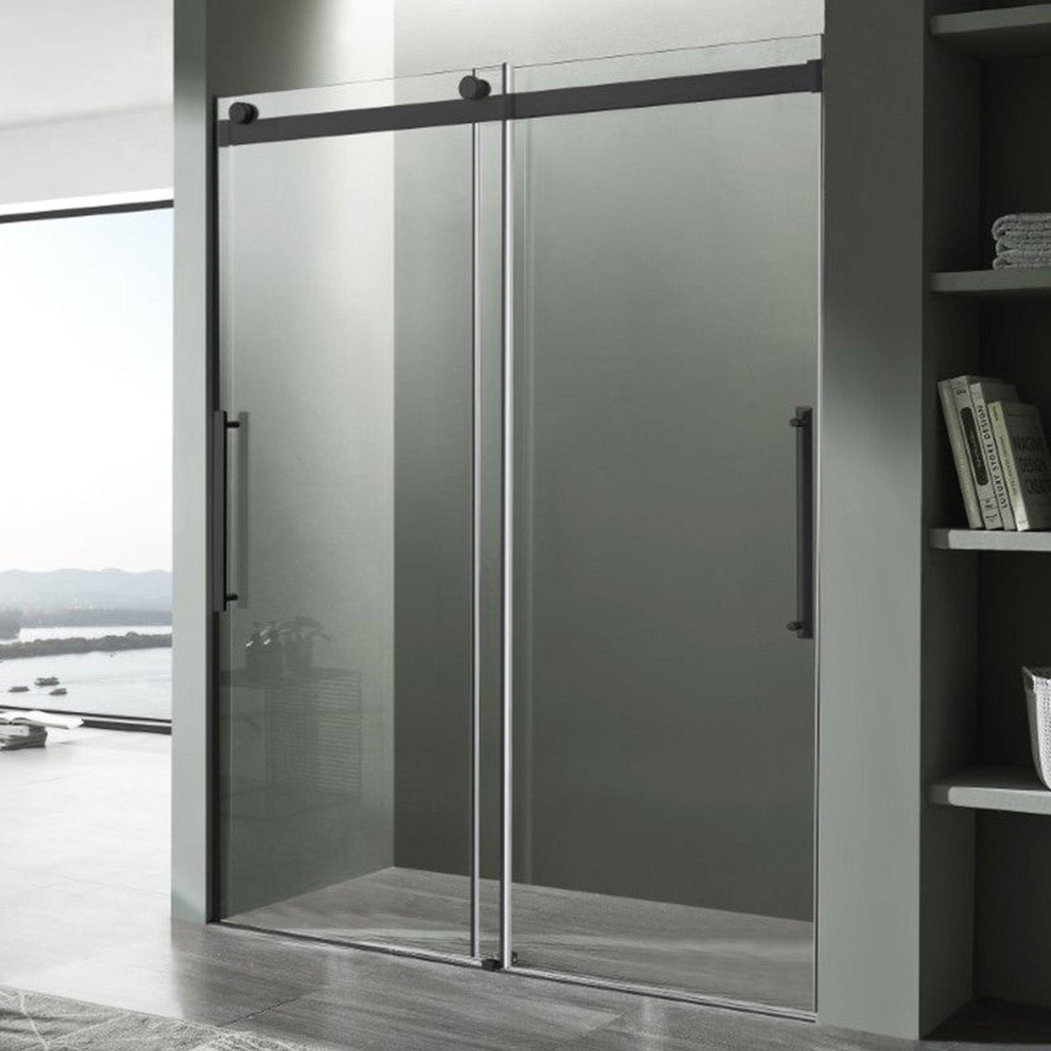 ANZZI, ANZZI Stellar Series 48" x 76" Frameless Rectangular Matte Black Sliding Shower Door With Handle and Tsunami Guard