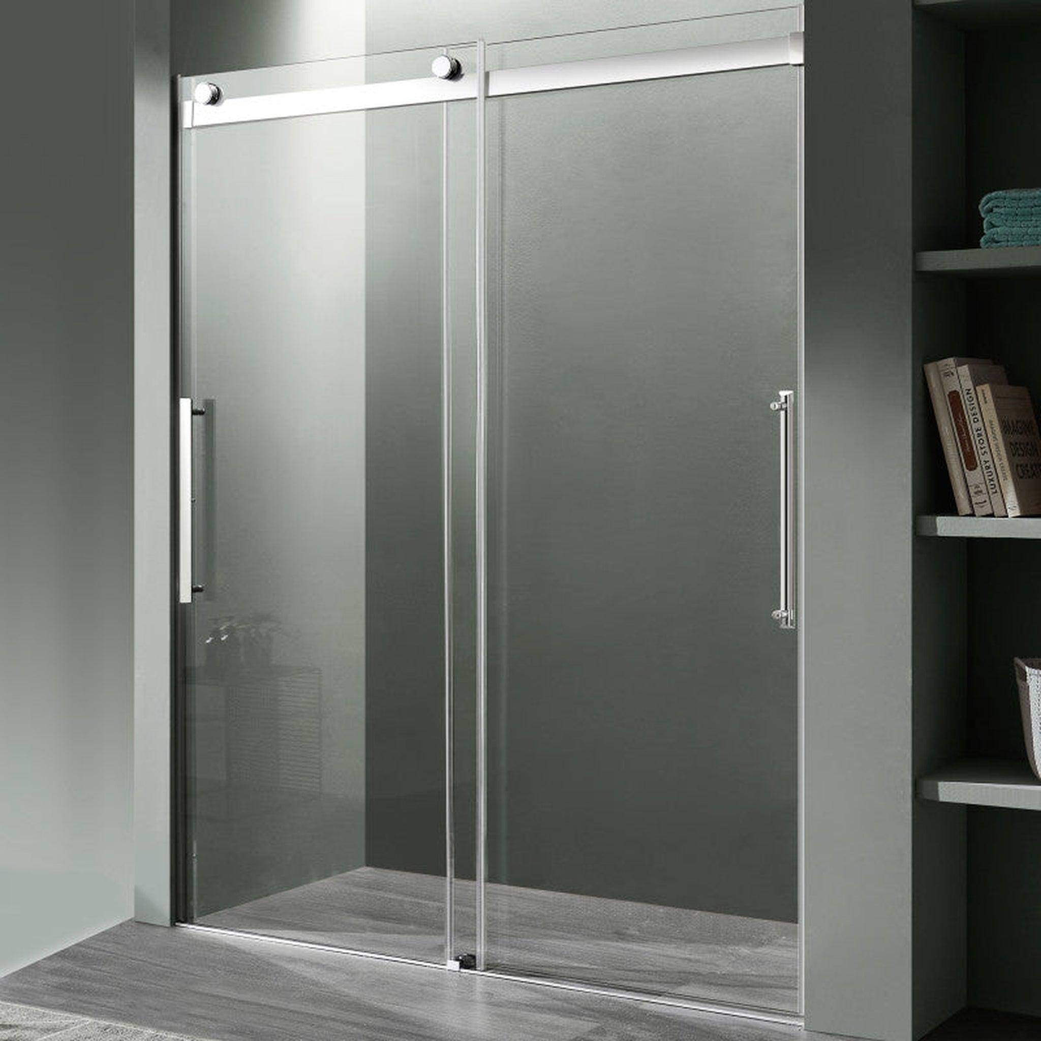 ANZZI, ANZZI Stellar Series 48" x 76" Frameless Rectangular Polished Chrome Sliding Shower Door With Handle and Tsunami Guard