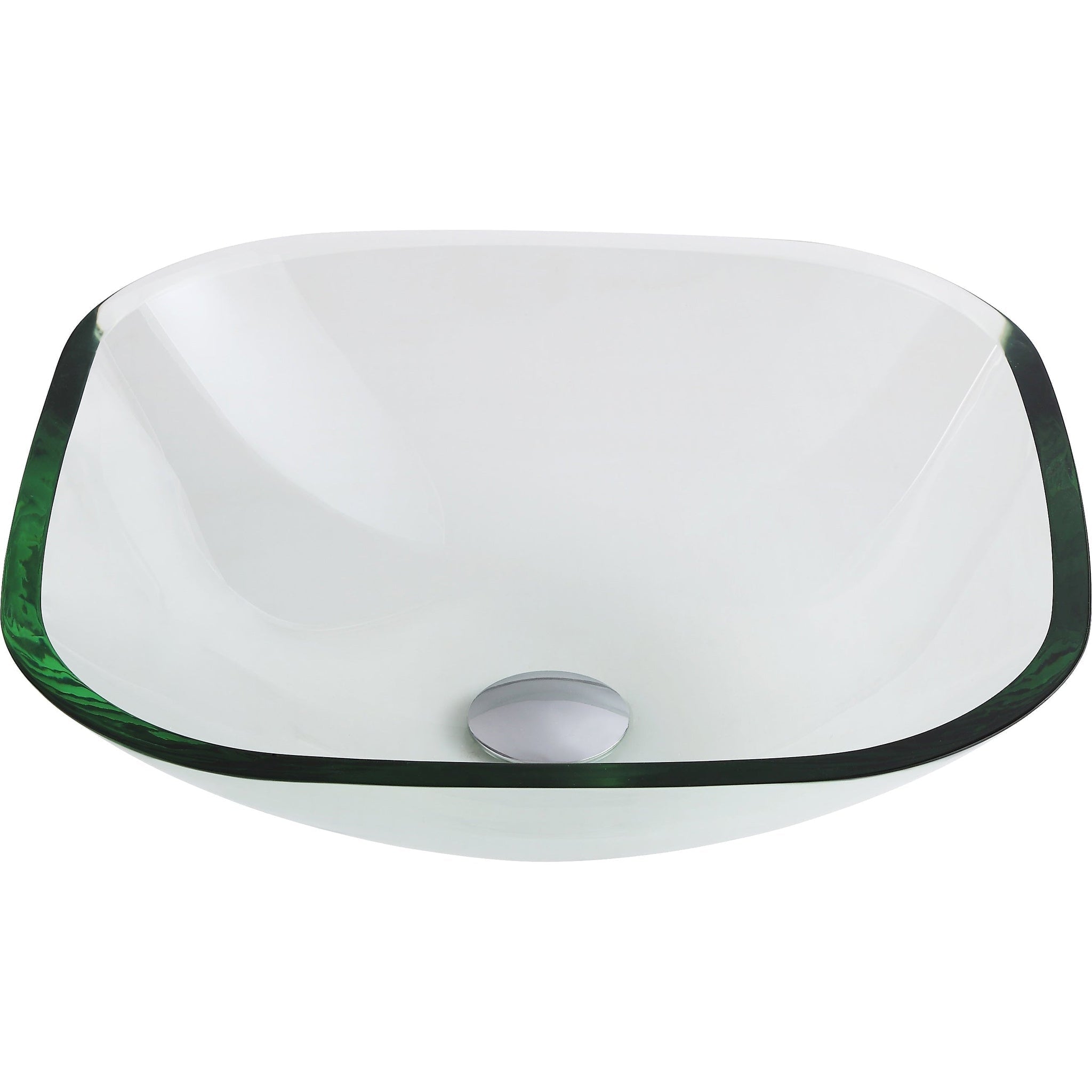 ANZZI, ANZZI Story Series 17" x 17" Square Shaped Lustrous Clear Deco-Glass Vessel Sink With Polished Chrome Pop-Up Drain