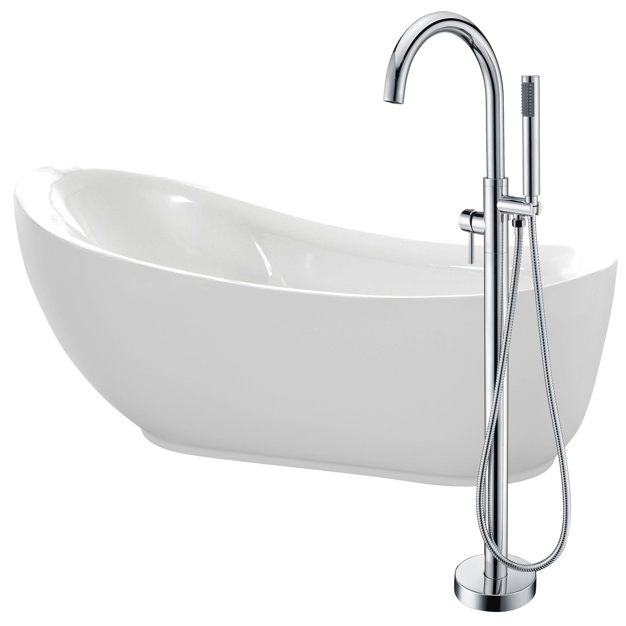 ANZZI, ANZZI Talyah Series 71" x 35" Glossy White Freestanding Bathtub With Built-In Overflow, Pop Up Drain and Kros Bathtub Faucet