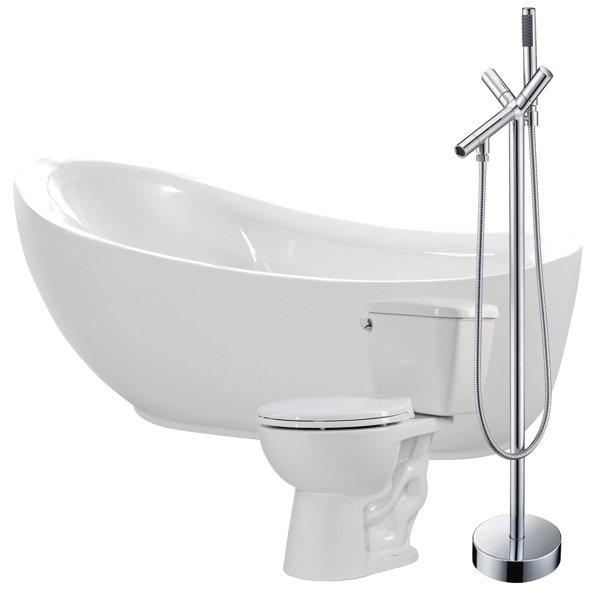 ANZZI, ANZZI Talyah Series 71" x 35" Glossy White Freestanding Bathtub With Havasu Bathtub Faucet and Cavalier Toilet