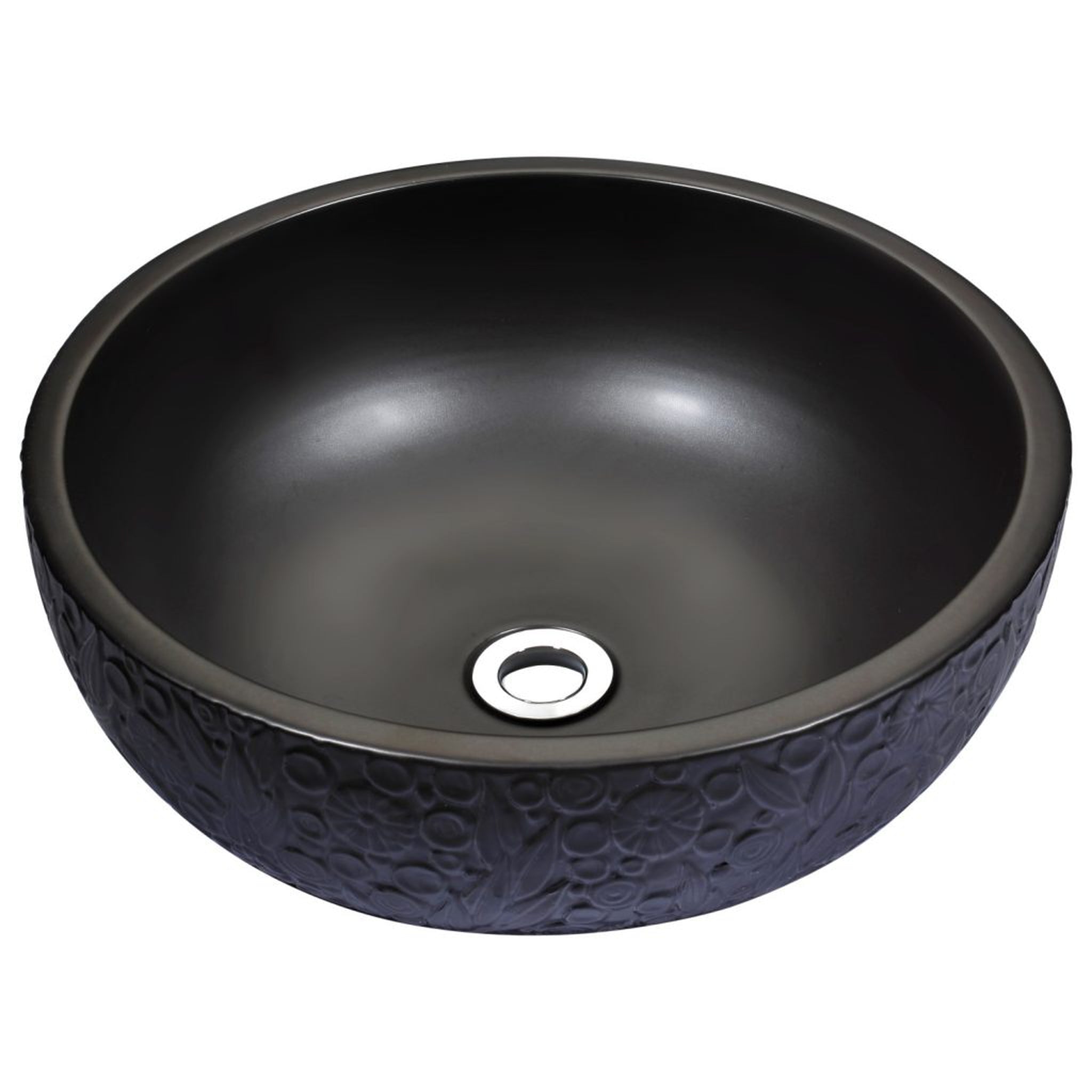 ANZZI, ANZZI Tara Series 17" x 17" Round Black Vessel Sink With Polished Chrome Pop-Up Drain