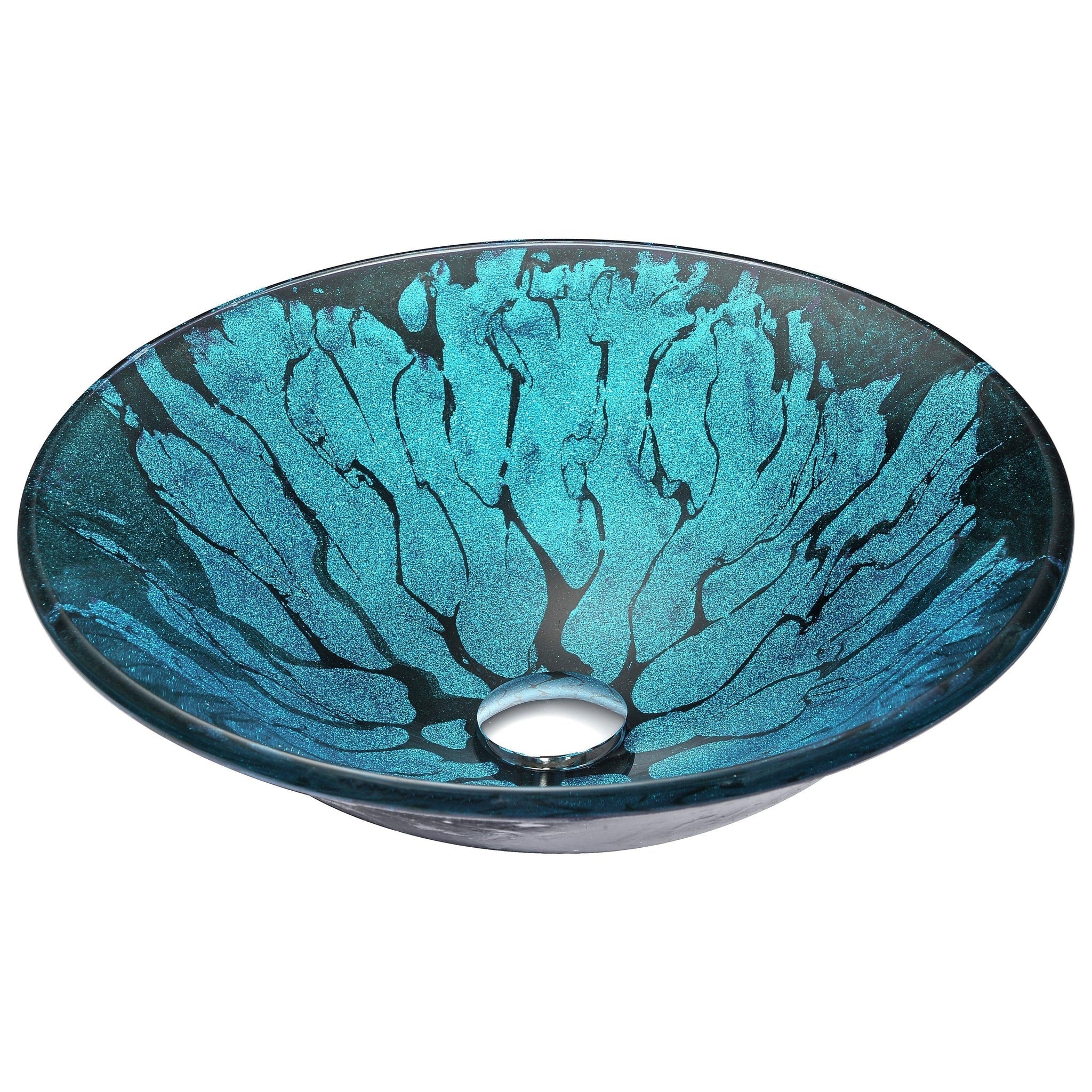 ANZZI, ANZZI Telina Series 18" x 18" Round Blue and Black Deco-Glass Vessel Sink With Polished Chrome Pop-Up Drain