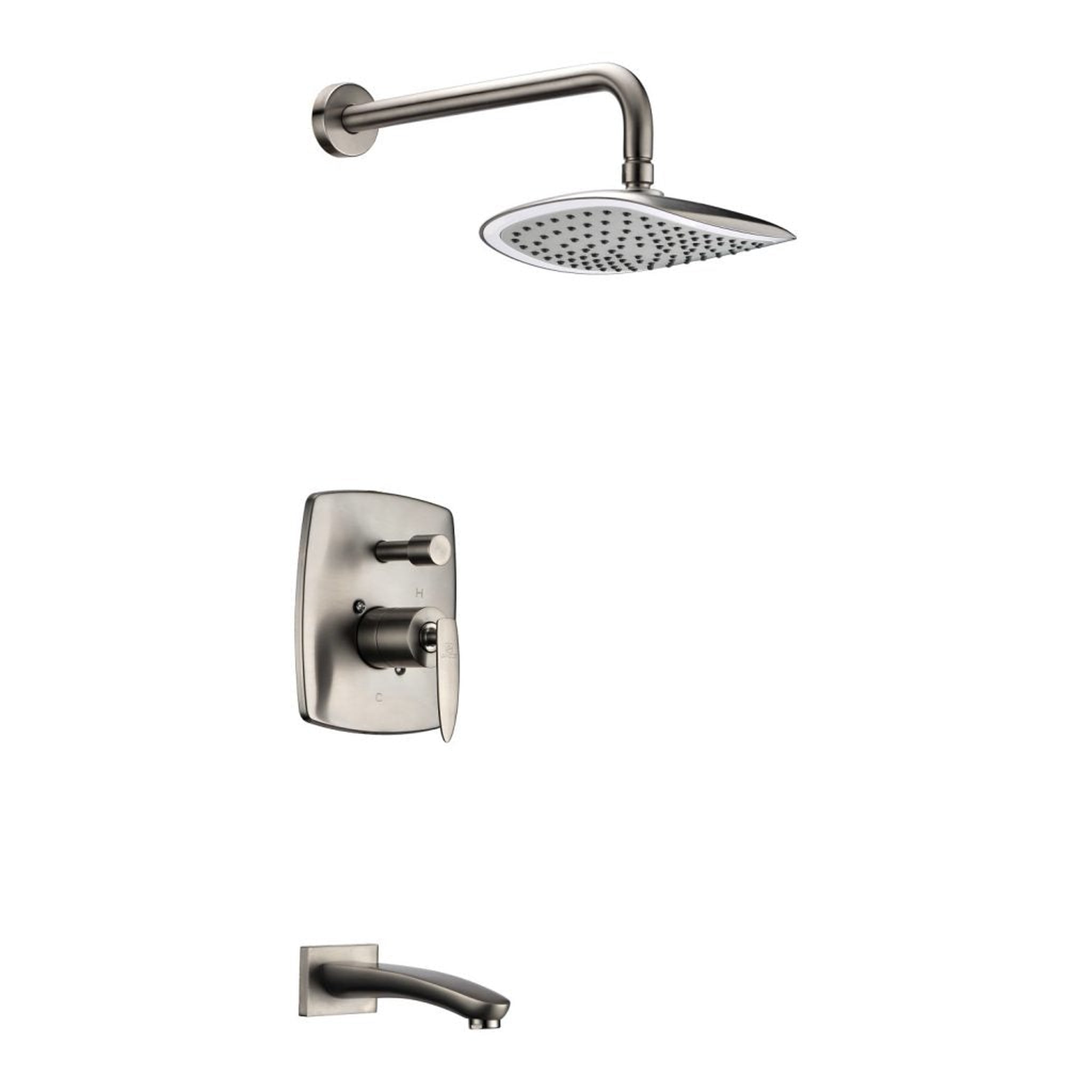 ANZZI, ANZZI Tempo Series Wall-Mounted Brushed Nickel Single Handle Heavy Rain Shower Head With Bath Faucet Set