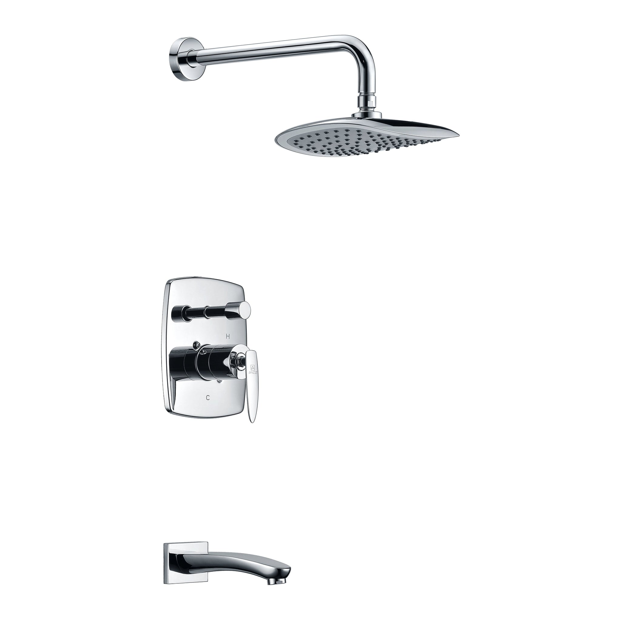 ANZZI, ANZZI Tempo Series Wall-Mounted Polished Chrome Single Handle Heavy Rain Shower Head With Bath Faucet Set