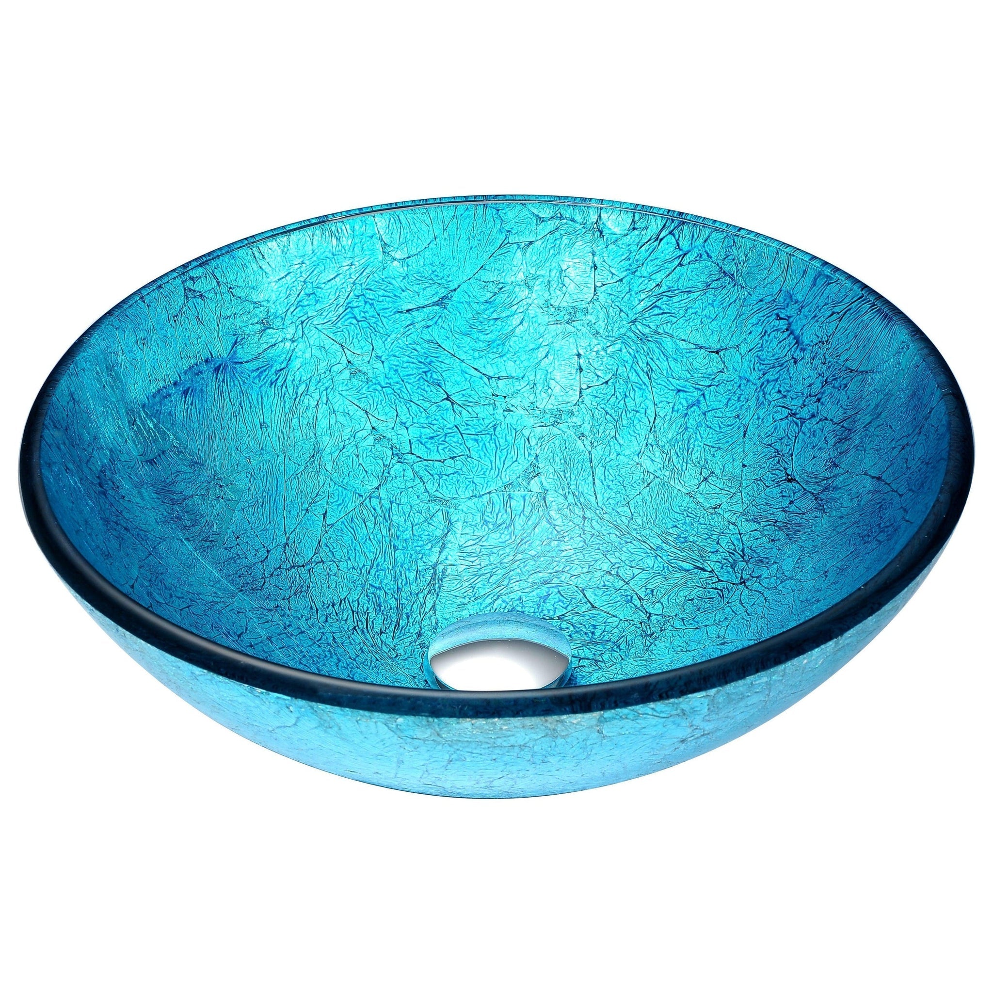 ANZZI, ANZZI Tereali Series 17" x 17" Round Blue Ice Deco-Glass Vessel Sink With Polished Chrome Pop-Up Drain