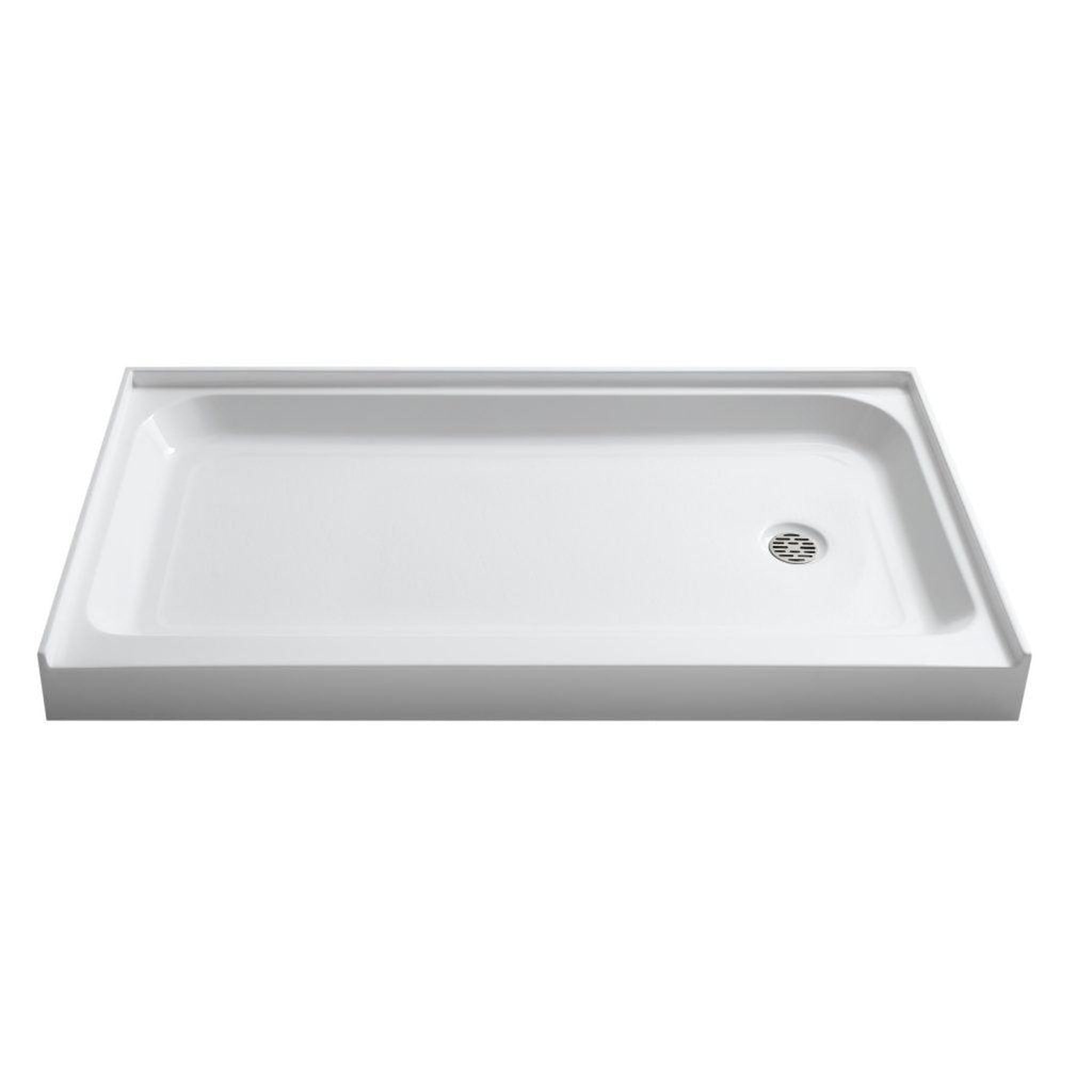 ANZZI, ANZZI Tier Series 36" x 60" Right Drain Single Threshold White Shower Base With Built-in Tile Flange