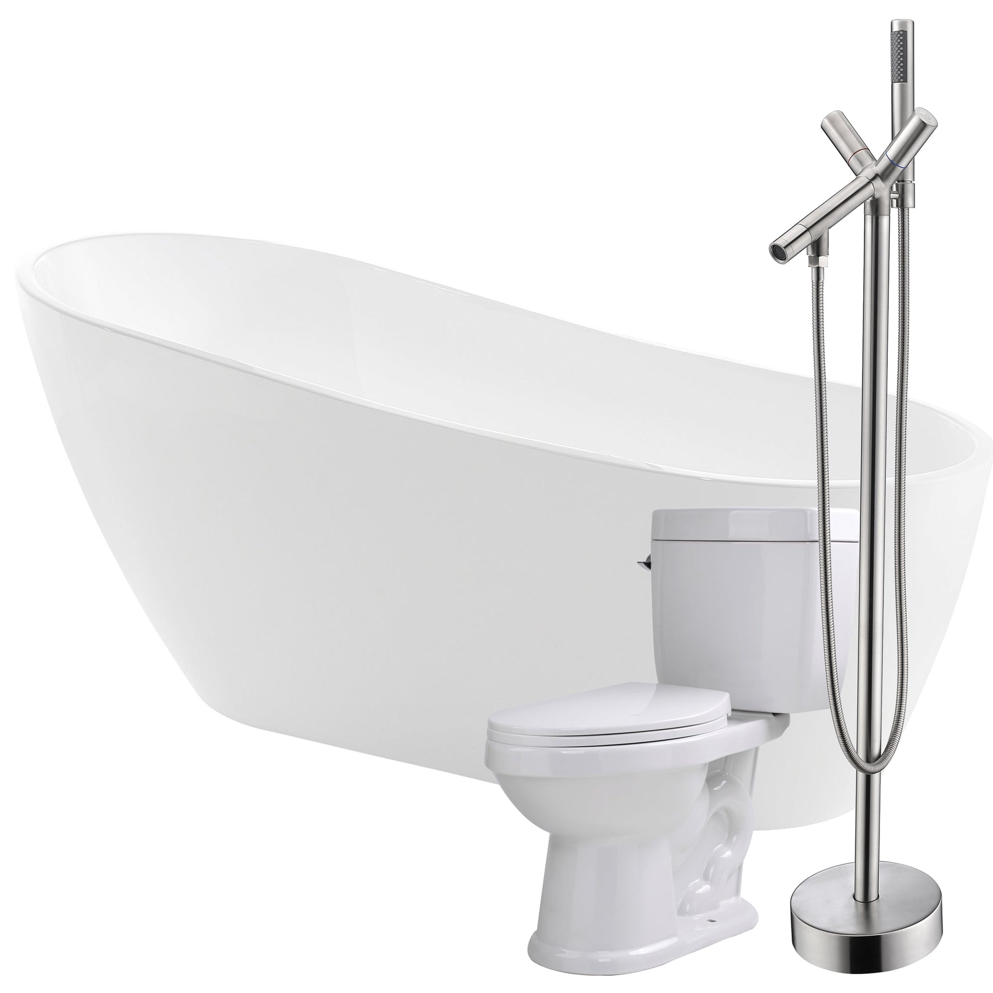 ANZZI, ANZZI Trend Series 67" x 32"  Glossy White Freestanding Bathtub With Havasu Bathtub Faucet and Talos Toilet