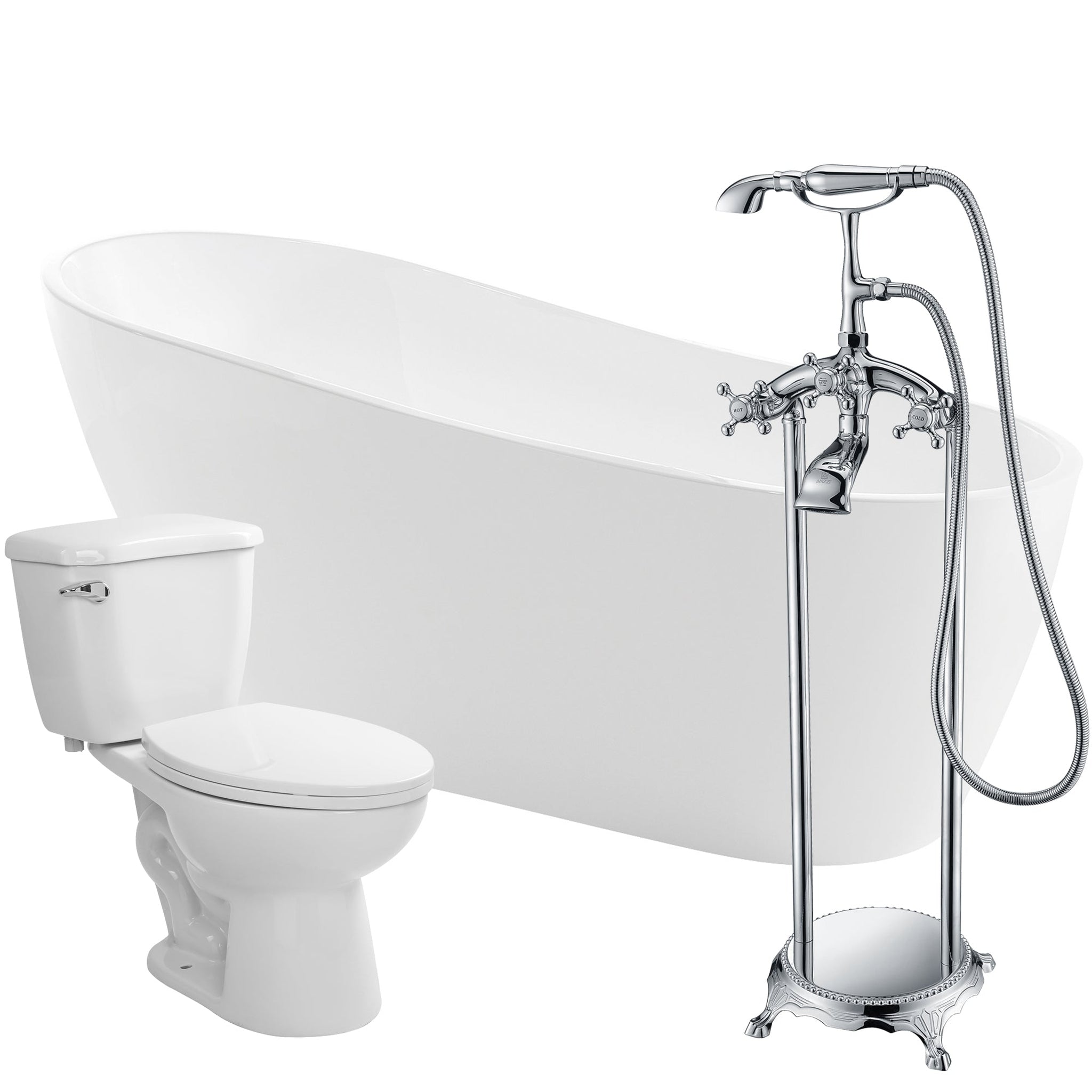 ANZZI, ANZZI Trend Series 67" x 32" Glossy White Freestanding Bathtub With Tugela Bathtub Faucet and Kame Toilet