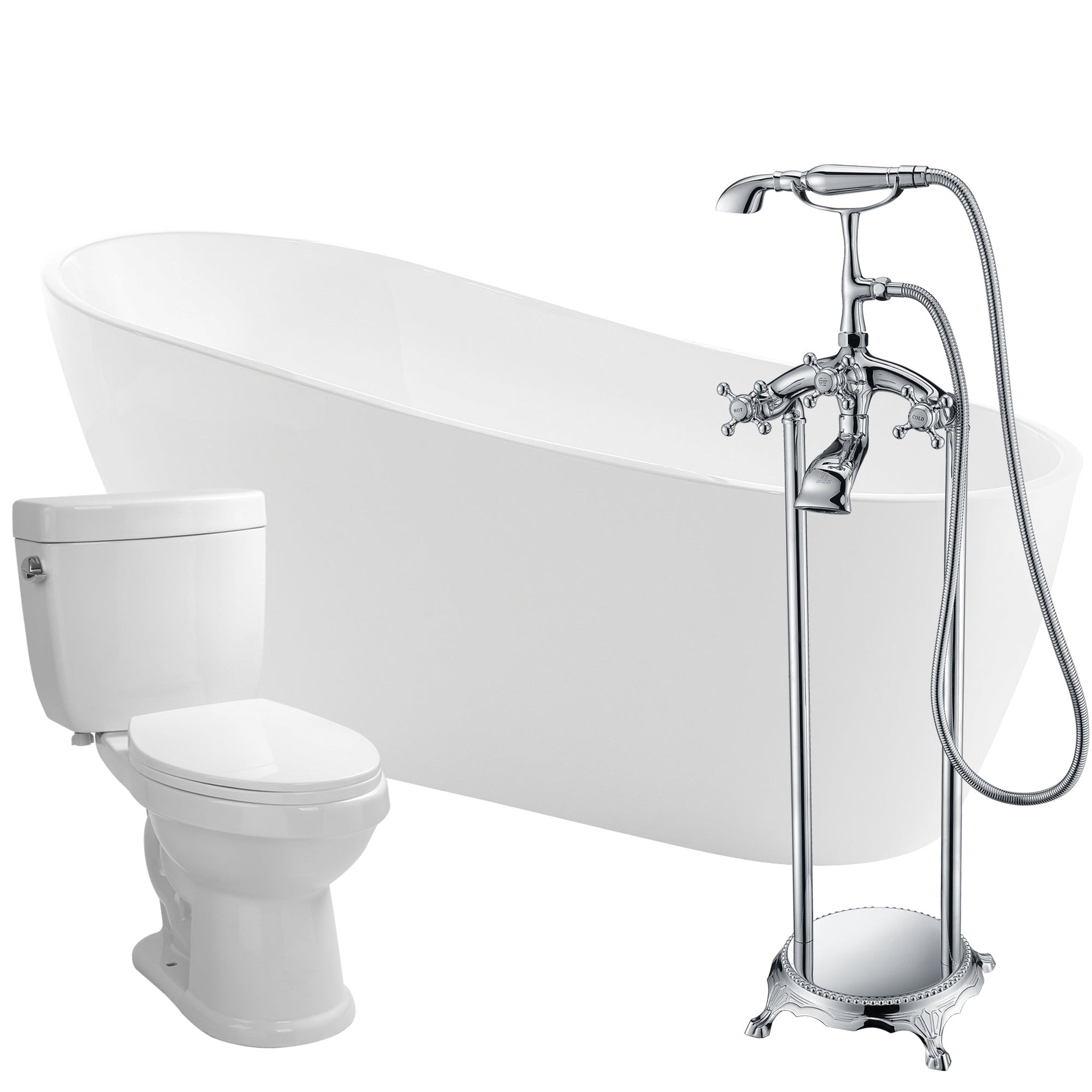 ANZZI, ANZZI Trend Series 67" x 32" Glossy White Freestanding Bathtub With Tugela Bathtub Faucet and Talos Toilet