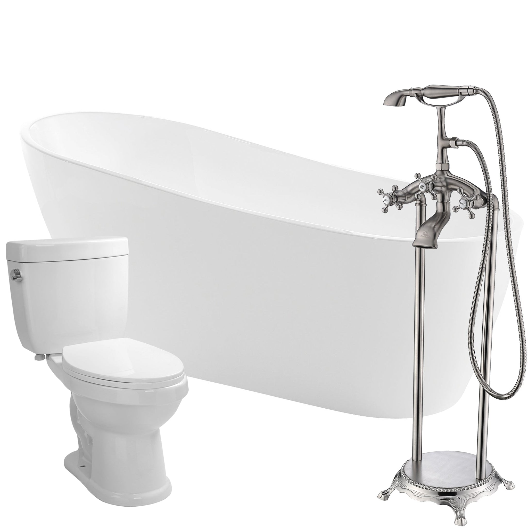 ANZZI, ANZZI Trend Series 67" x 32" Glossy White Freestanding Bathtub With Tugela Bathtub Faucet and Talos Toilet