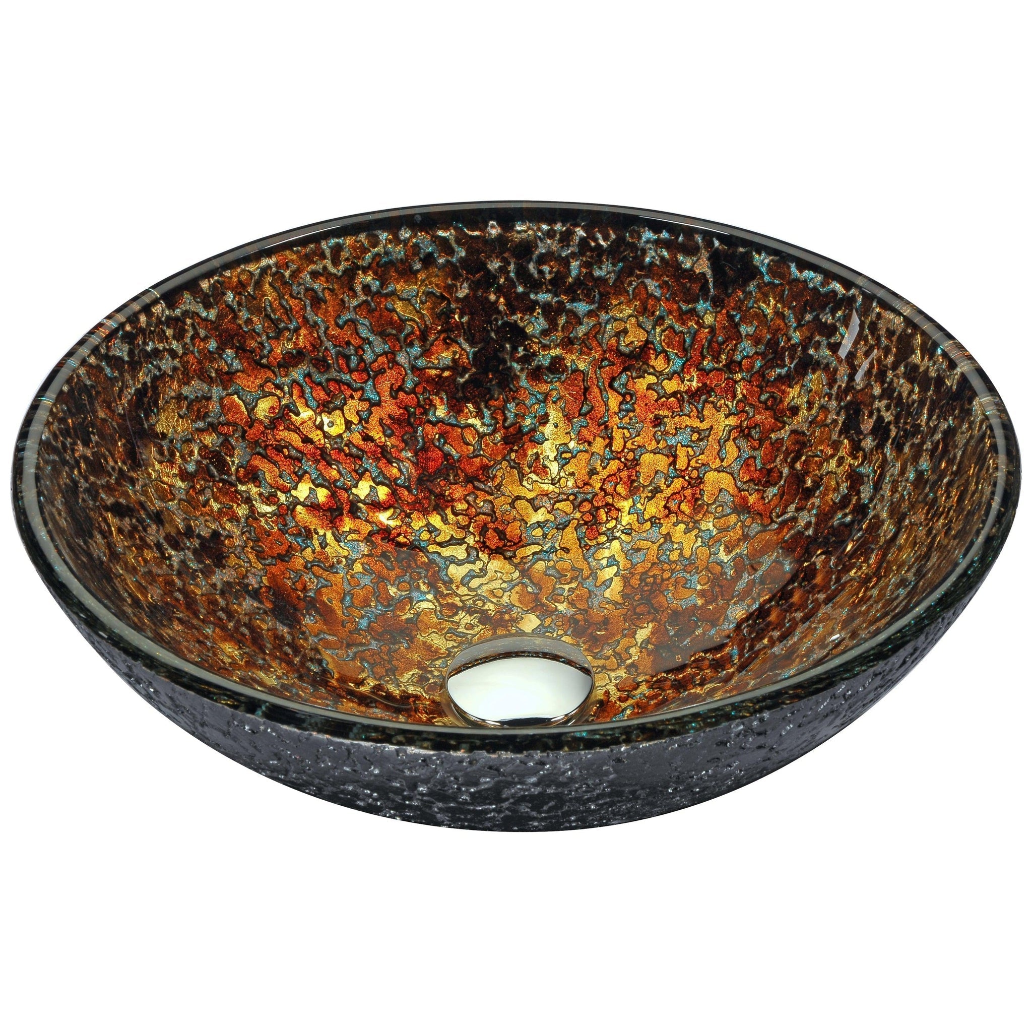 ANZZI, ANZZI Tuasavi Series 17" x 17" Round Molten Gold Deco-Glass Vessel Sink With Polished Chrome Pop-Up Drain