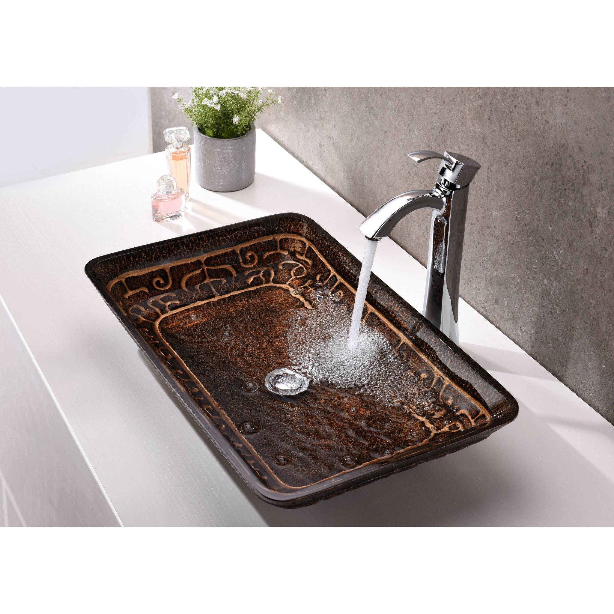 ANZZI, ANZZI Tuasavi Series 23" x 14" Rectangular Macedonian Bronze Vessel Sink With Polished Chrome Pop-Up Drain