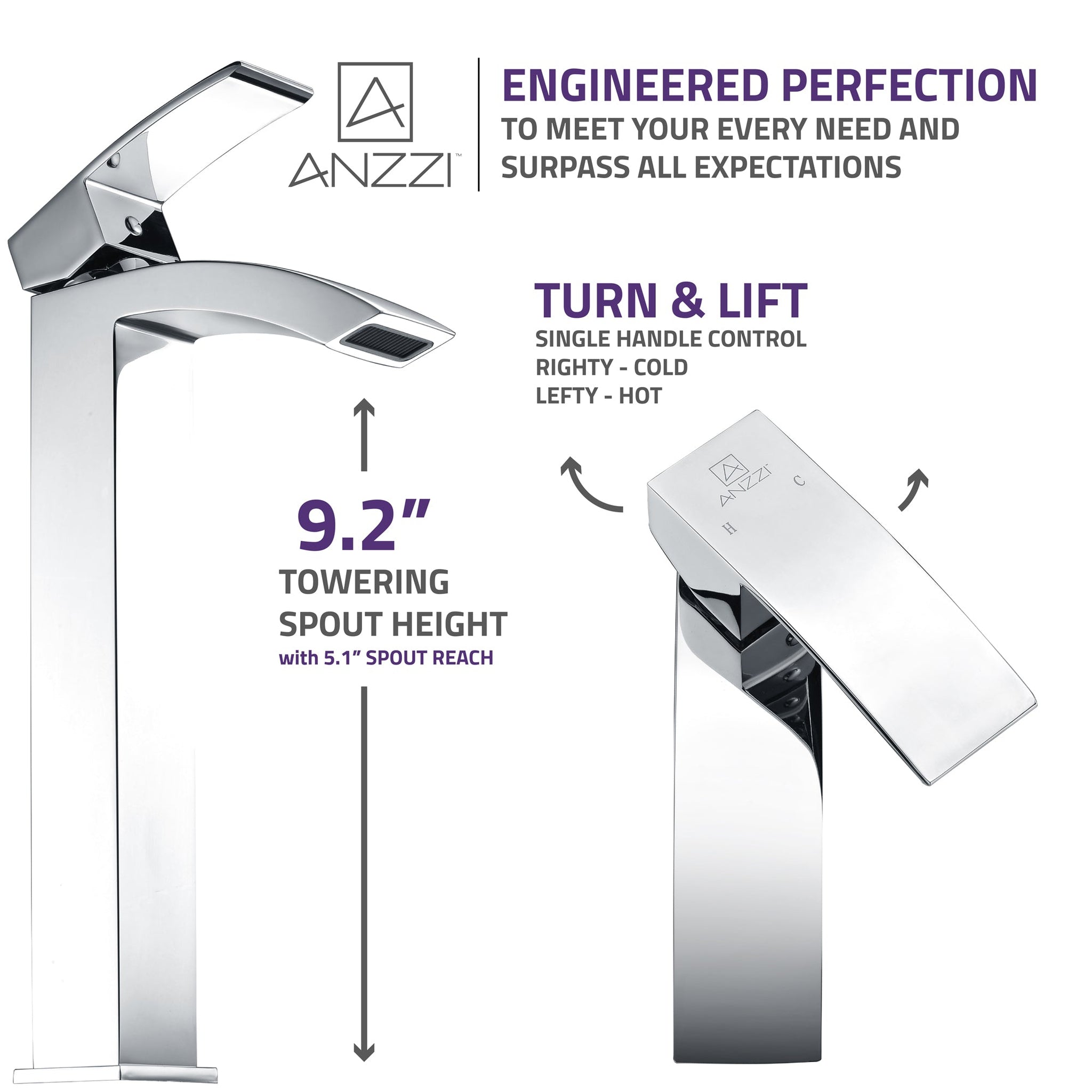 ANZZI, ANZZI Tutti Series 9" Single Hole Polished Chrome Bathroom Sink Faucet