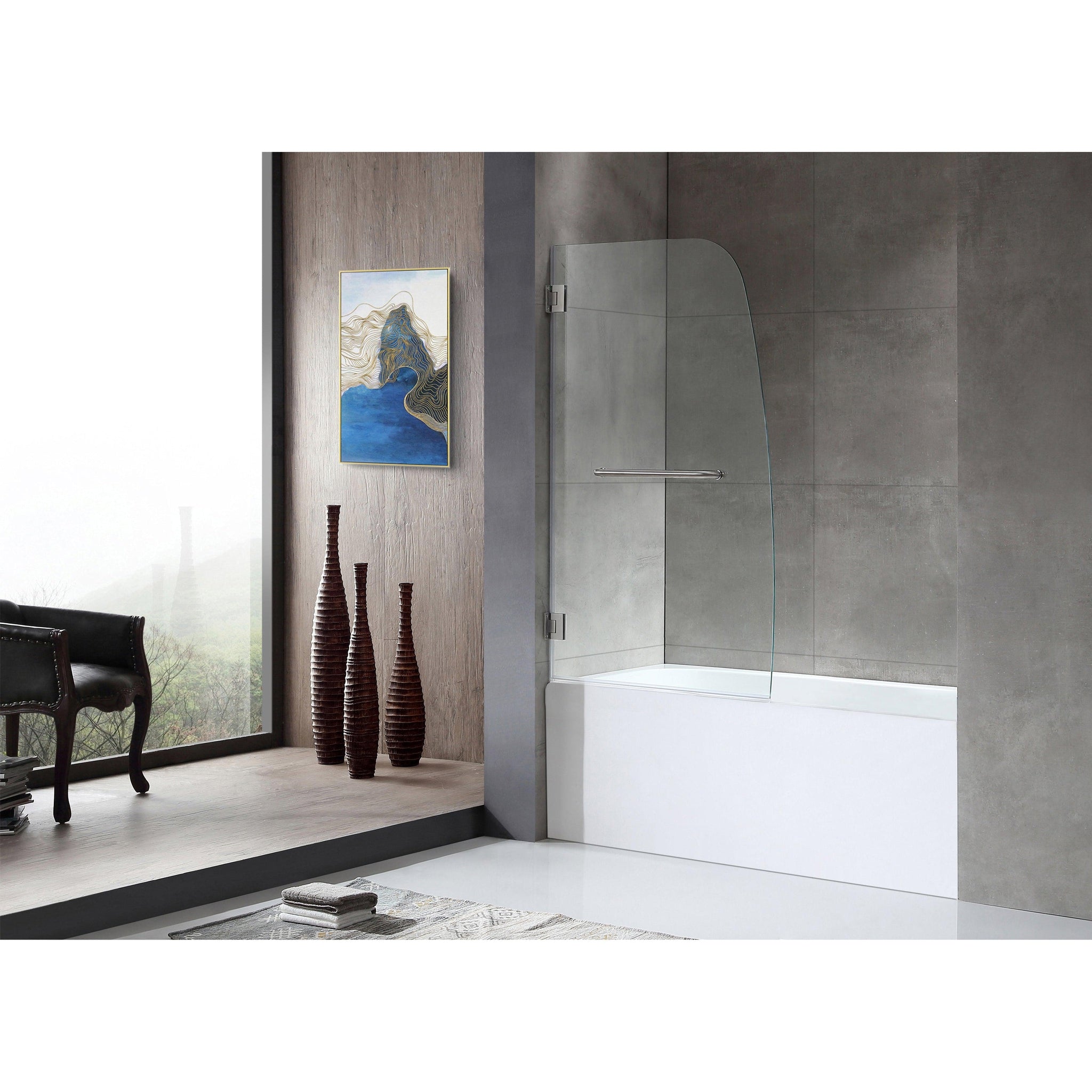 ANZZI, ANZZI Vensea Series 34" x 58" Brushed Nickel Frameless Hinged Bathtub Door With Tsunami Guard