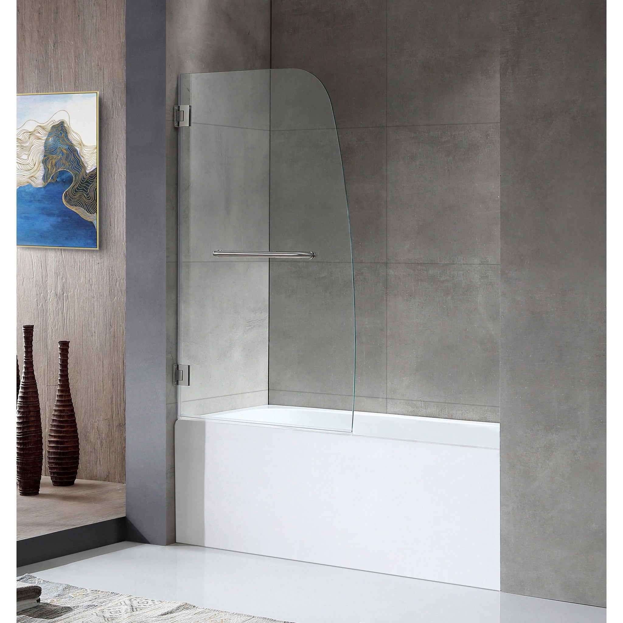 ANZZI, ANZZI Vensea Series 34" x 58" Brushed Nickel Frameless Hinged Bathtub Door With Tsunami Guard