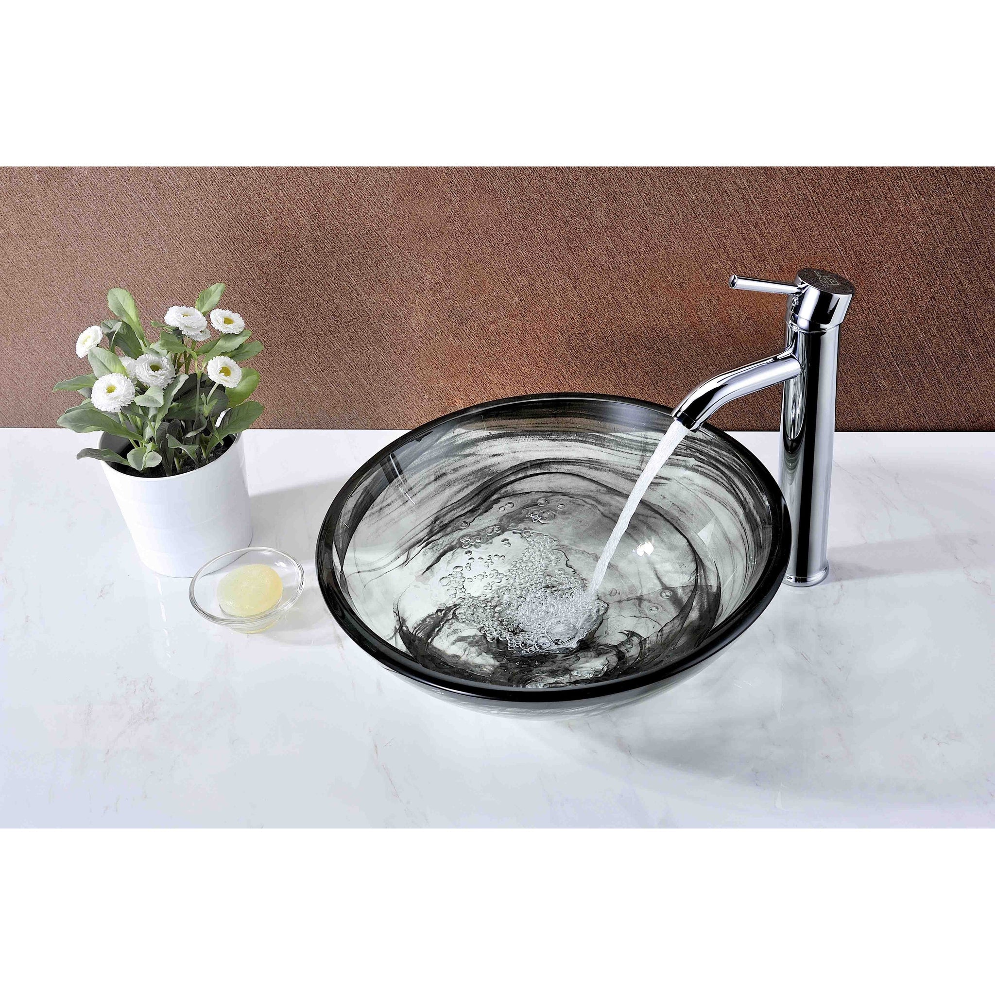 ANZZI, ANZZI Verabue Series 17" x 17" Round Slumber Wisp Vessel Sink With Polished Chrome Pop-Up Drain