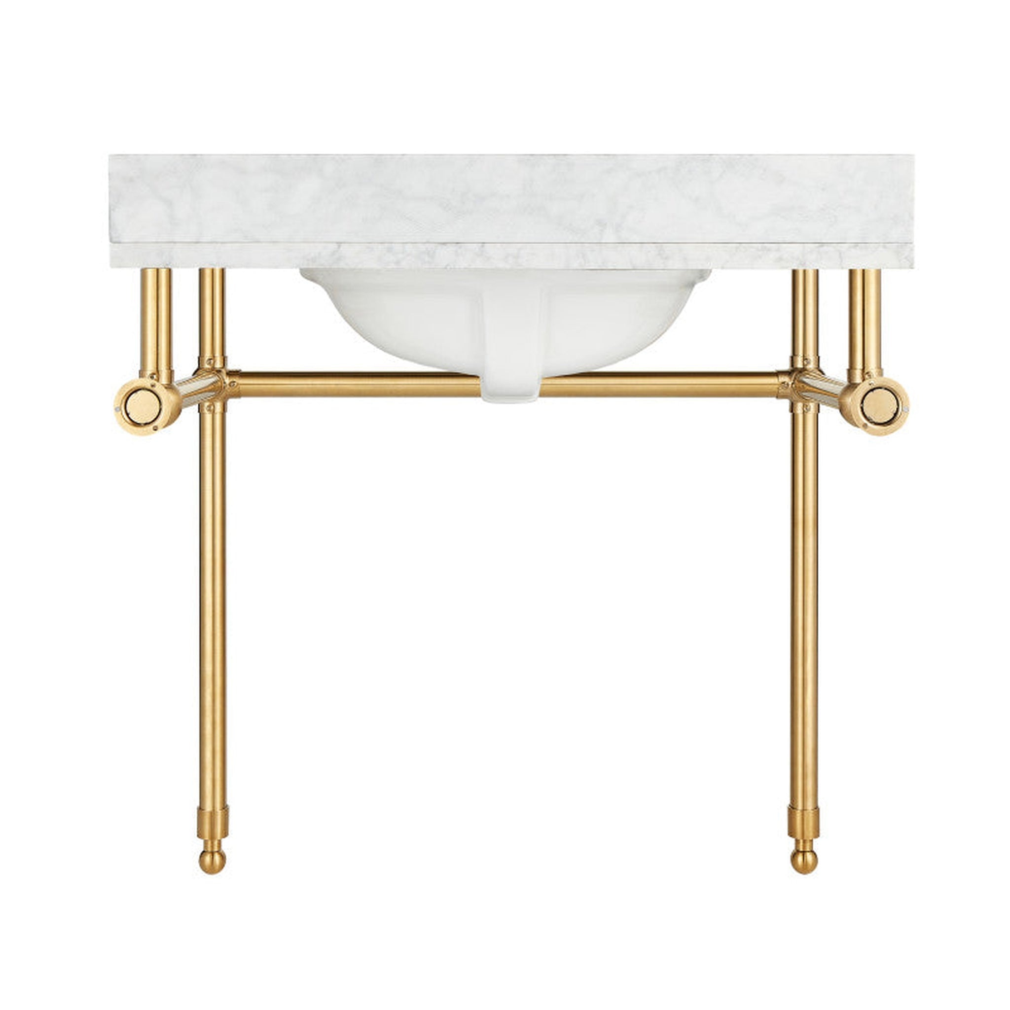 ANZZI, ANZZI Verona Series 34.5" x 34" Console Sink in White Carrara Countertop With Brushed Gold Stainless Steel Stand Legs