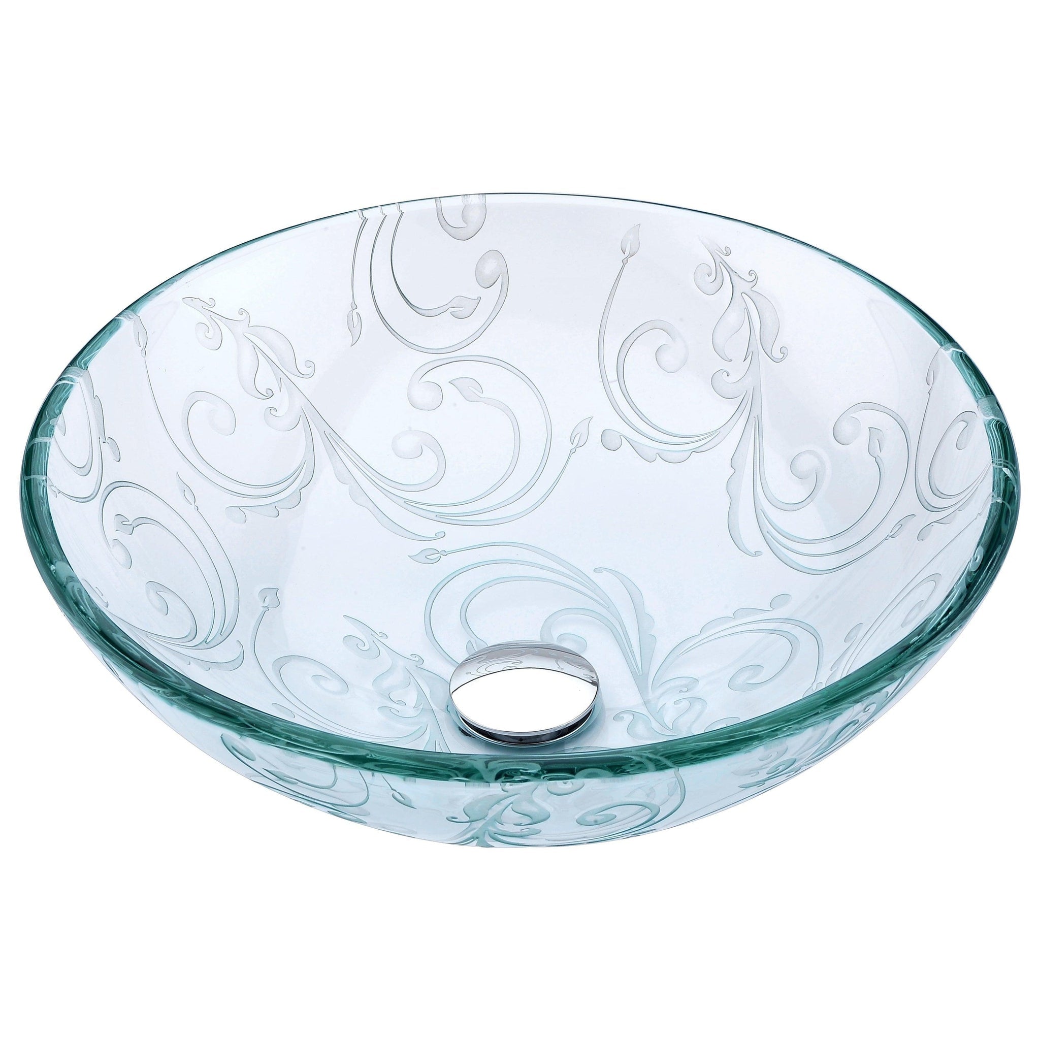 ANZZI, ANZZI Vieno Series 17" x 17" Round Crystal Clear Floral Deco-Glass Vessel Sink With Polished Chrome Pop-Up Drain