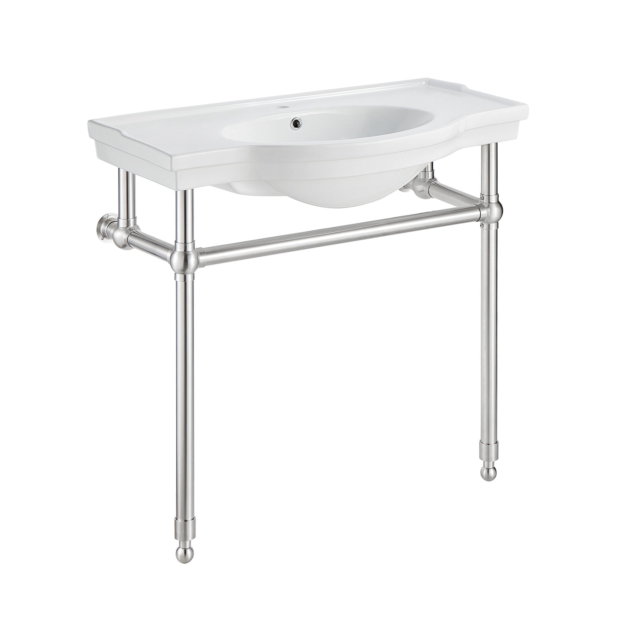 ANZZI, ANZZI Viola Series 35" x 34" White Ceramic Console Sink With Brushed Nickel Stainless Steel Stand Legs