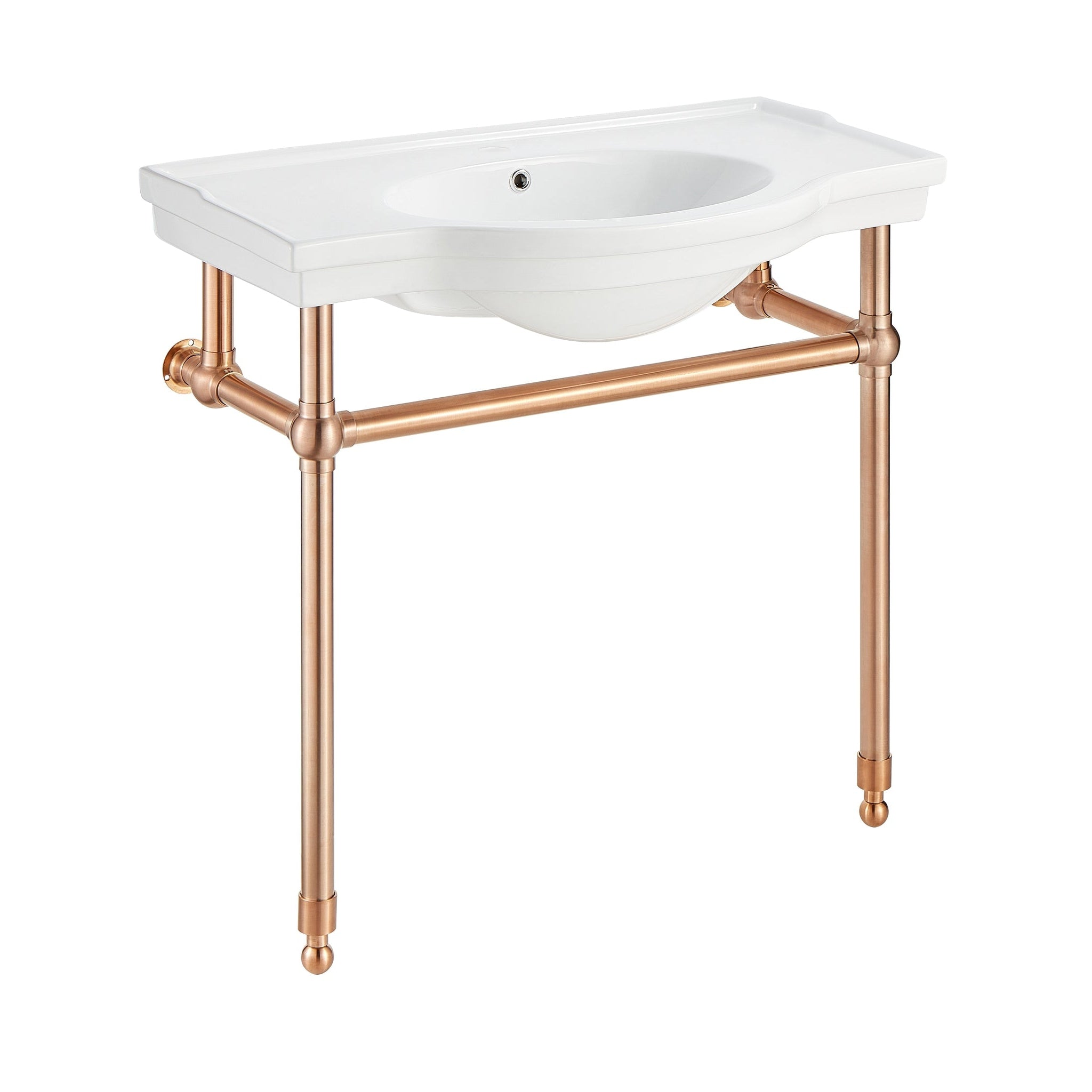 ANZZI, ANZZI Viola Series 35" x 34" White Ceramic Console Sink With Rose Gold Stainless Steel Stand Legs