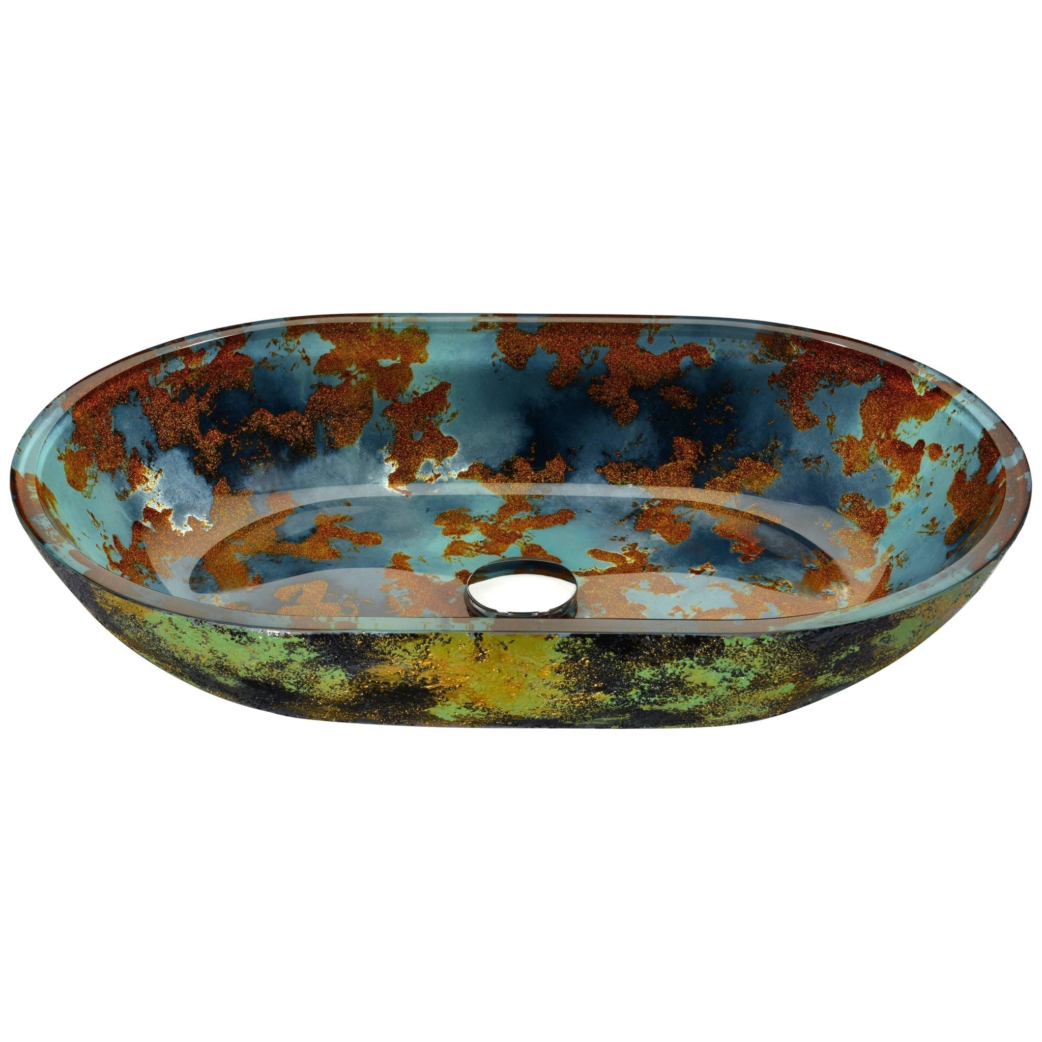 ANZZI, ANZZI Voce Series 22" x 14" Oval Shaped Impasto Blue Deco-Glass Vessel Sink With Polished Chrome Pop-Up Drain