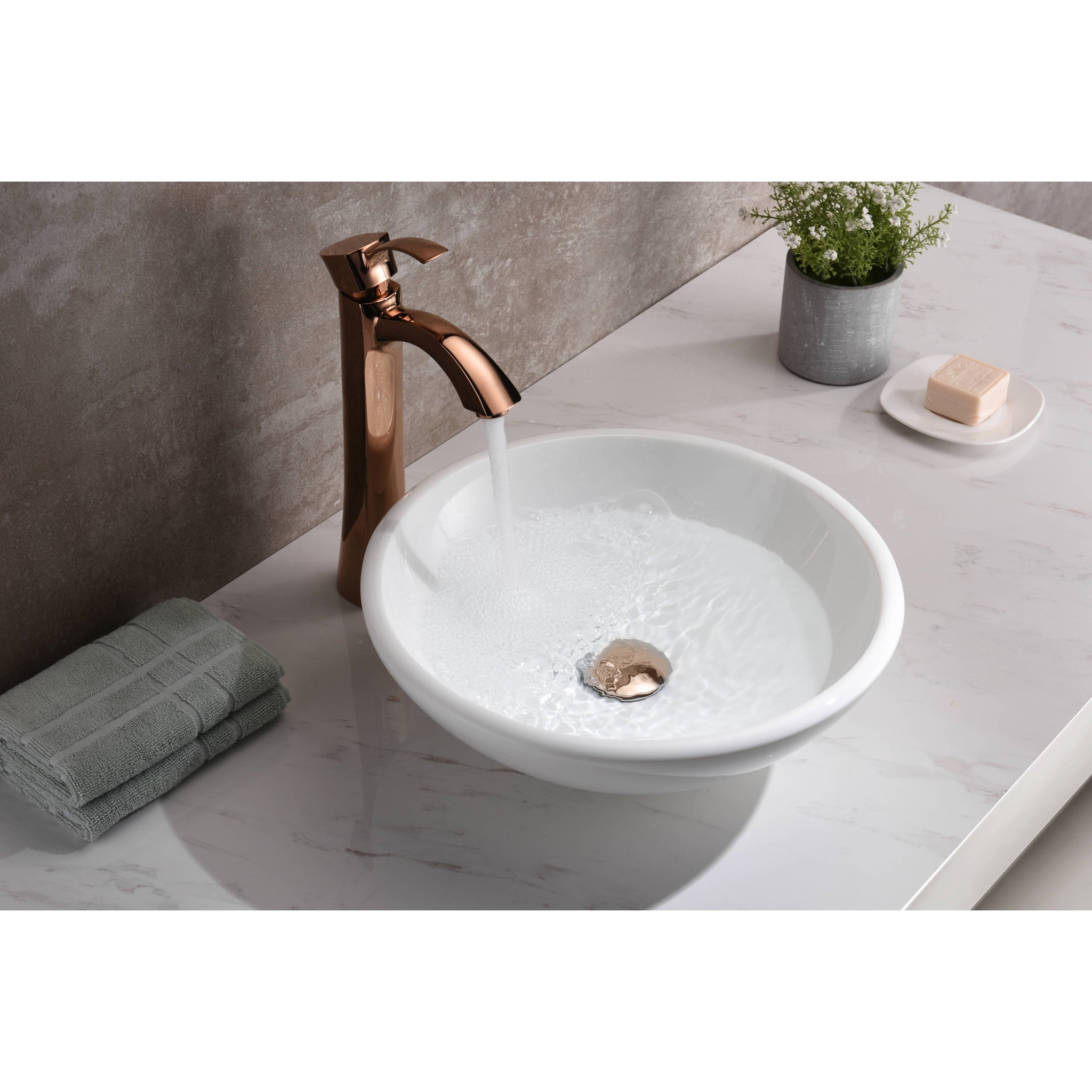 ANZZI, ANZZI Warika Series 16" x 16" Round Glossy White Deco-Glass Vessel Sink With Polished Chrome Pop-Up Drain