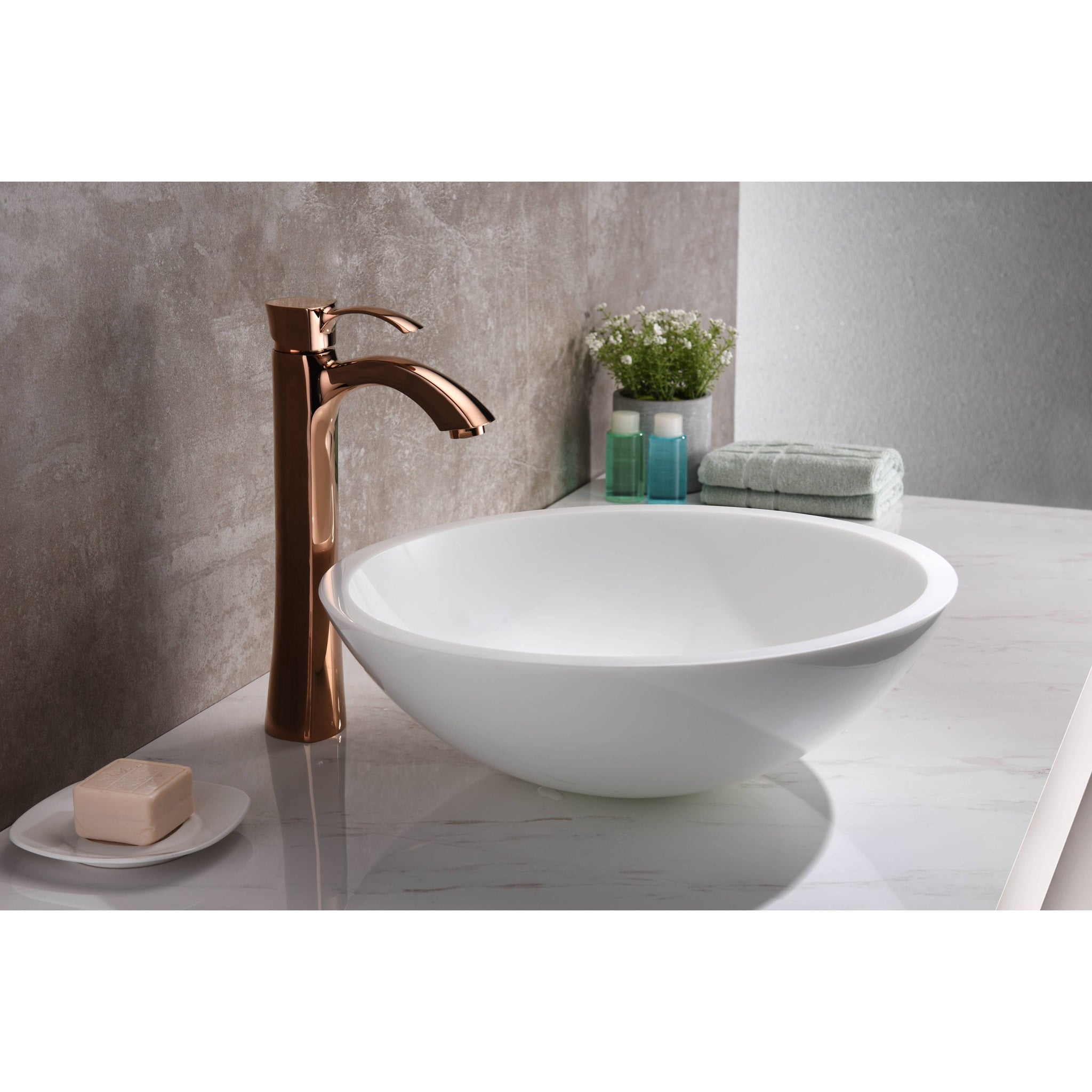 ANZZI, ANZZI Warika Series 17" x 17" Round Glossy White Deco-Glass Vessel Sink With Polished Chrome Pop-Up Drain