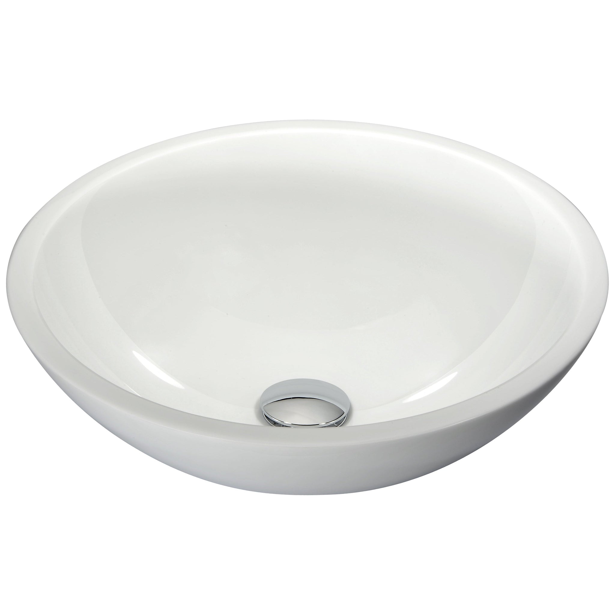 ANZZI, ANZZI Warika Series 17" x 17" Round Glossy White Deco-Glass Vessel Sink With Polished Chrome Pop-Up Drain