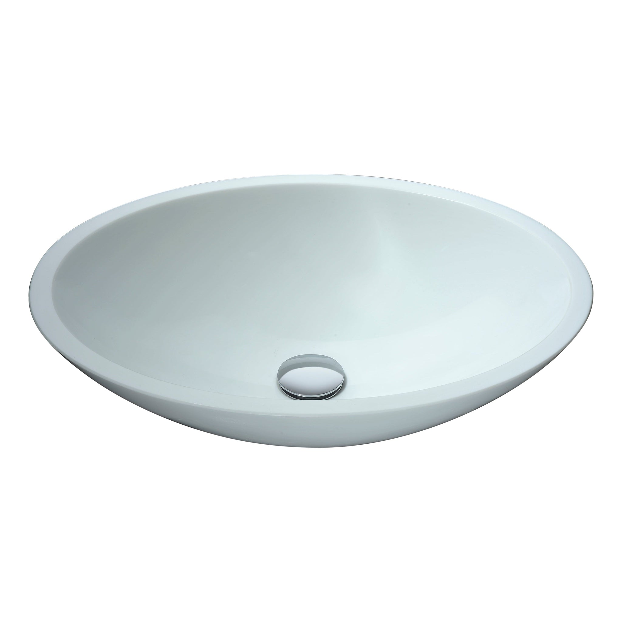 ANZZI, ANZZI Warika Series 20" x 15" Round White Deco-Glass Vessel Sink With Polished Chrome Pop-Up Drain