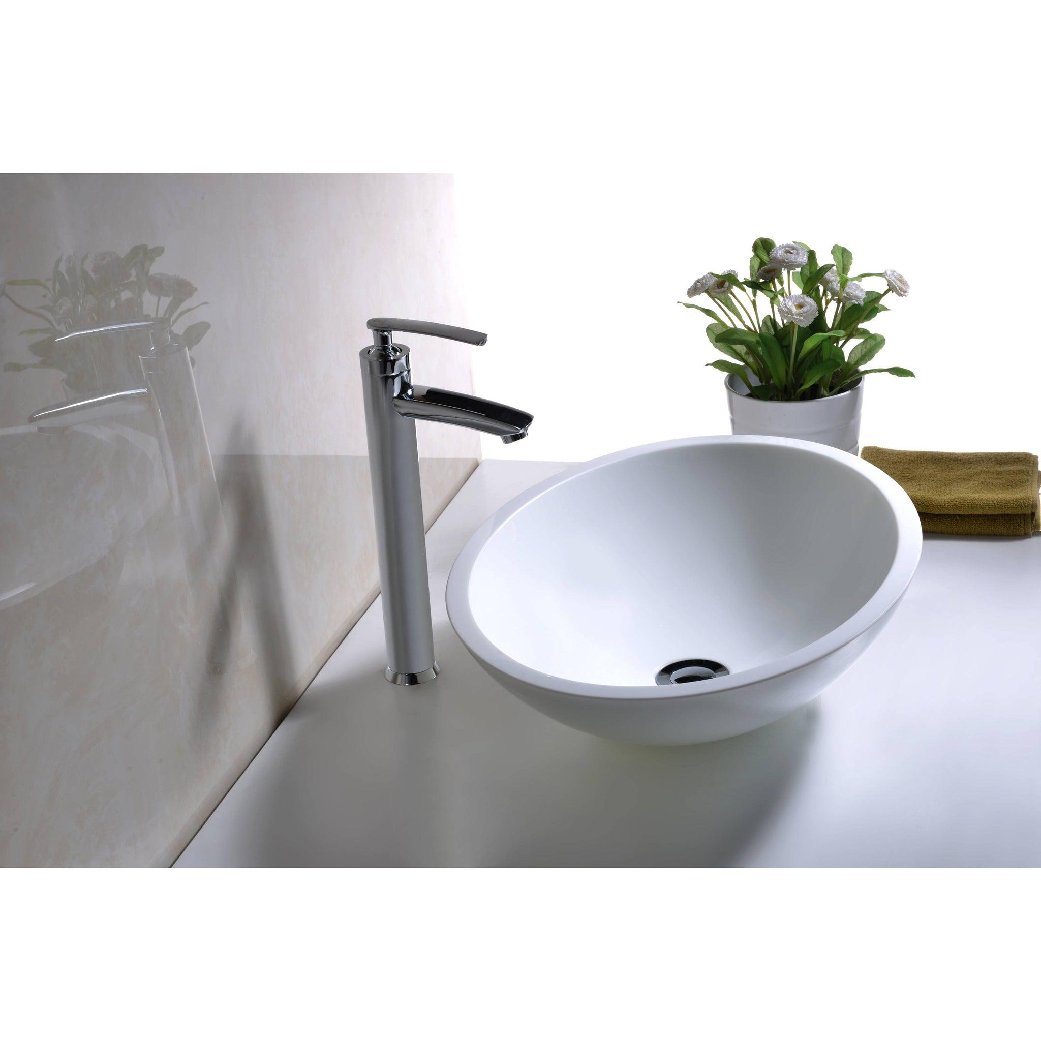 ANZZI, ANZZI Warika Series 20" x 15" Round White Deco-Glass Vessel Sink With Polished Chrome Pop-Up Drain