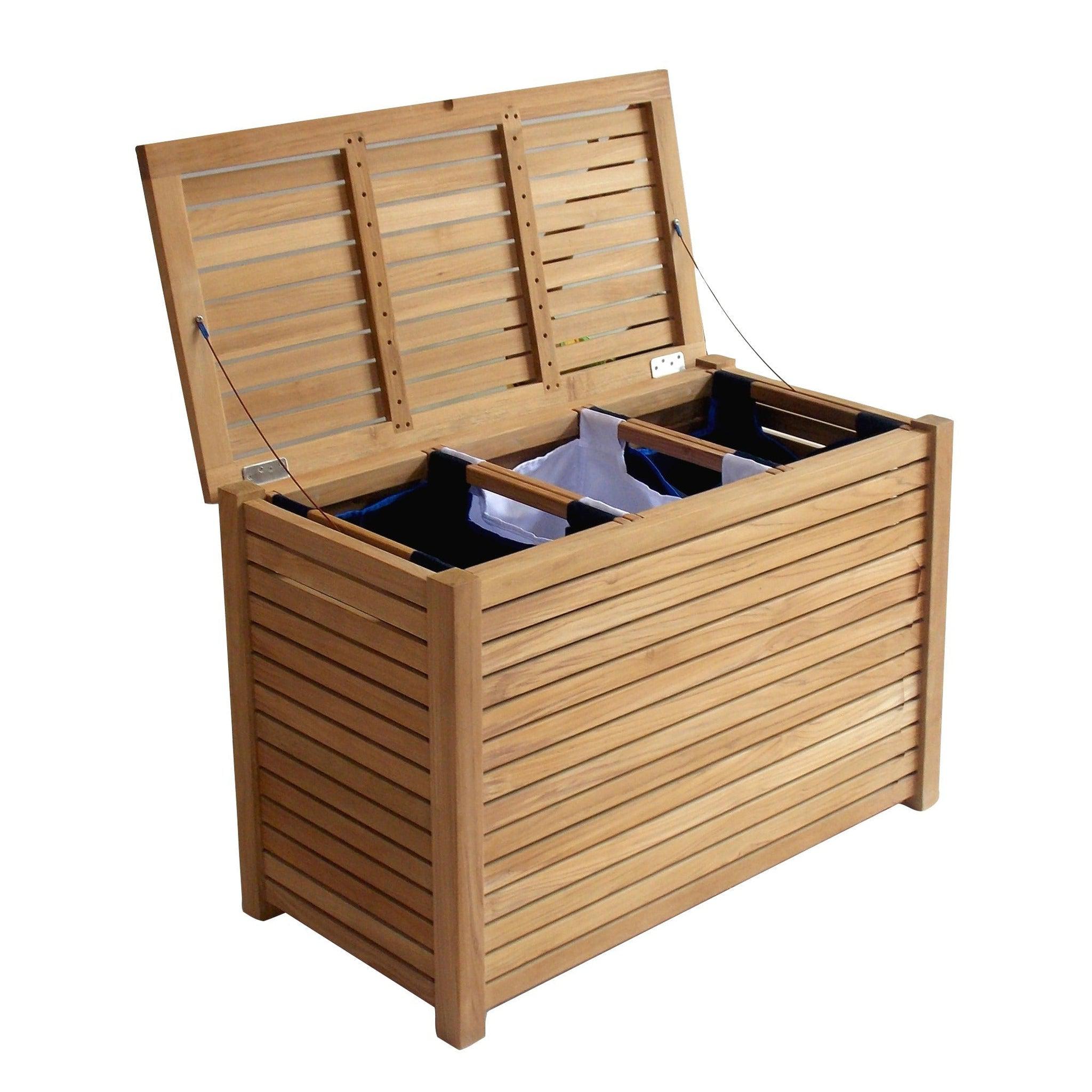 ARB Teak & Specialties, ARB Teak & Specialties 40 x 24" Solid Teak Wood Laundry Towel Box Hamper With 3 Sacks