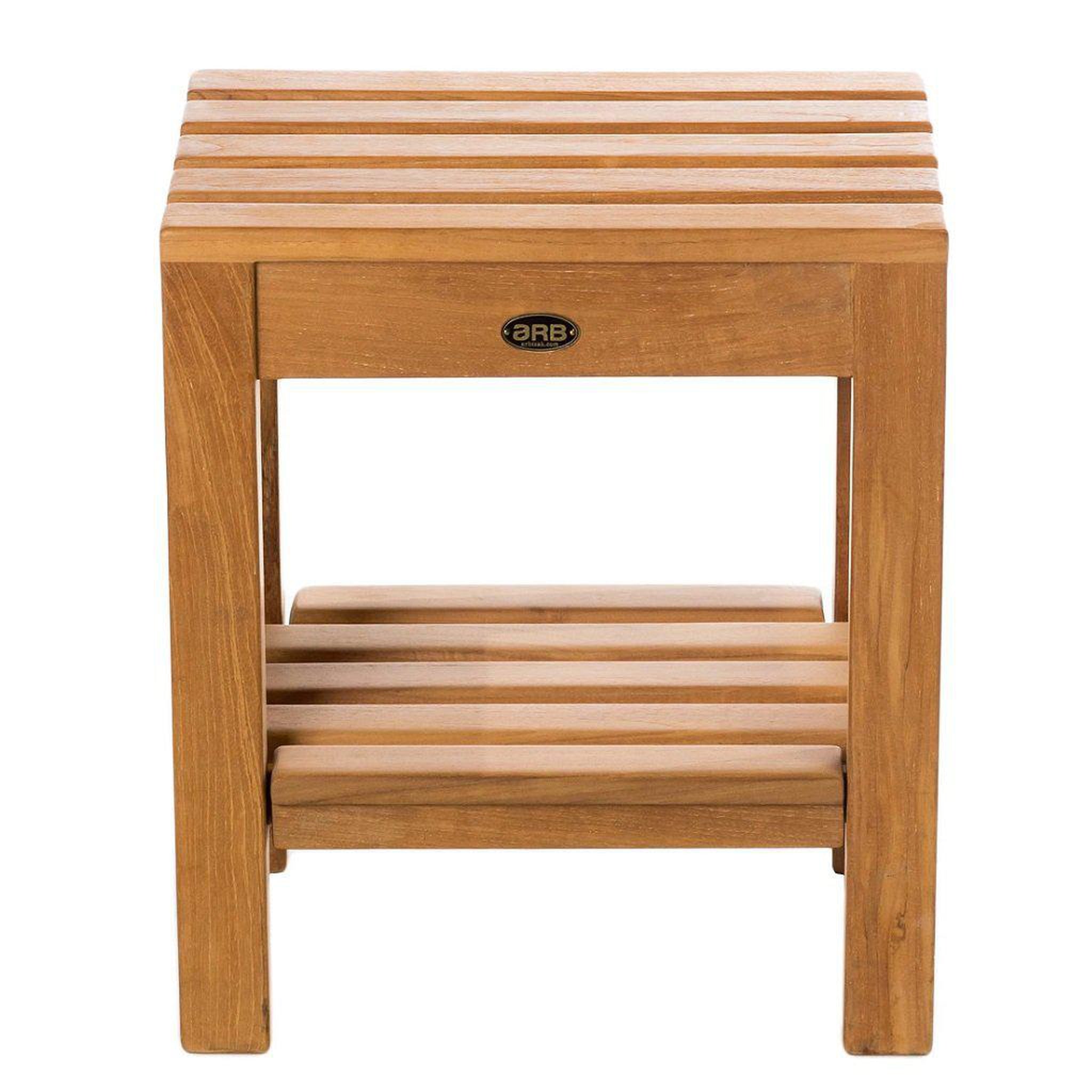 ARB Teak & Specialties, ARB Teak & Specialties Coach 16" Solid Teak Wood Shower Bench With Removable Shelf