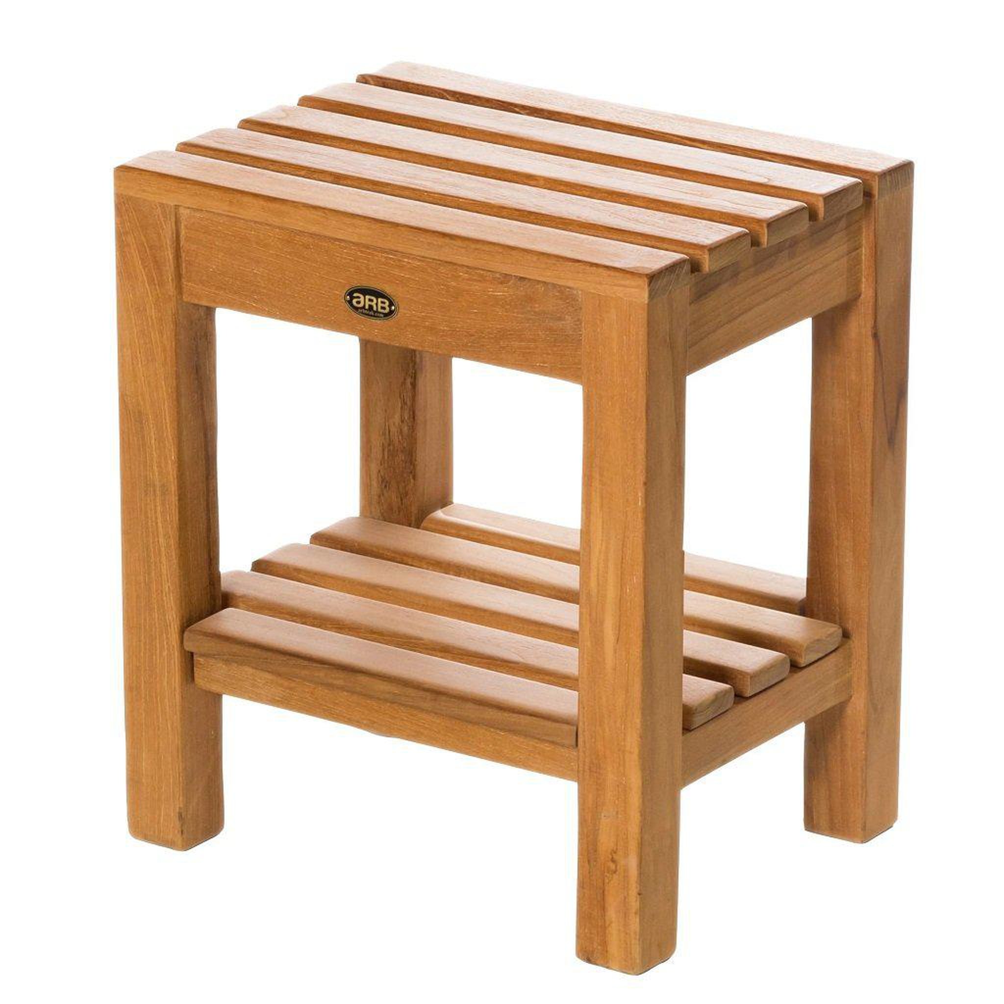 ARB Teak & Specialties, ARB Teak & Specialties Coach 16" Solid Teak Wood Shower Bench With Removable Shelf