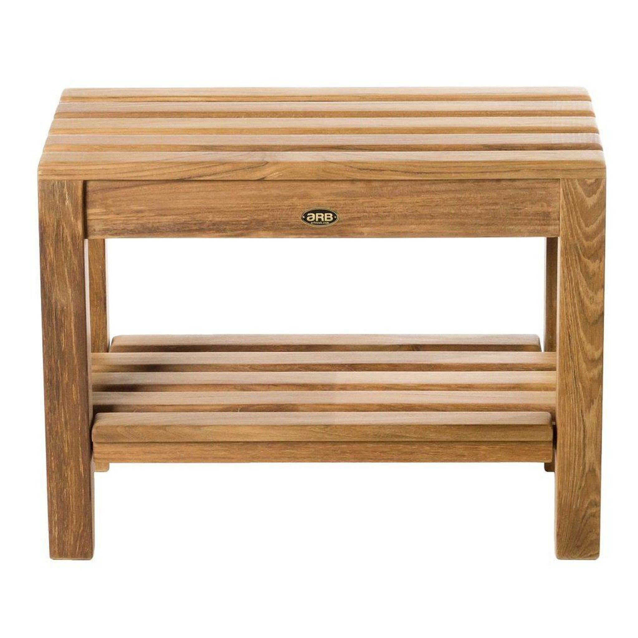 ARB Teak & Specialties, ARB Teak & Specialties Coach 24" Solid Teak Wood Shower Bench With Removable Shelf