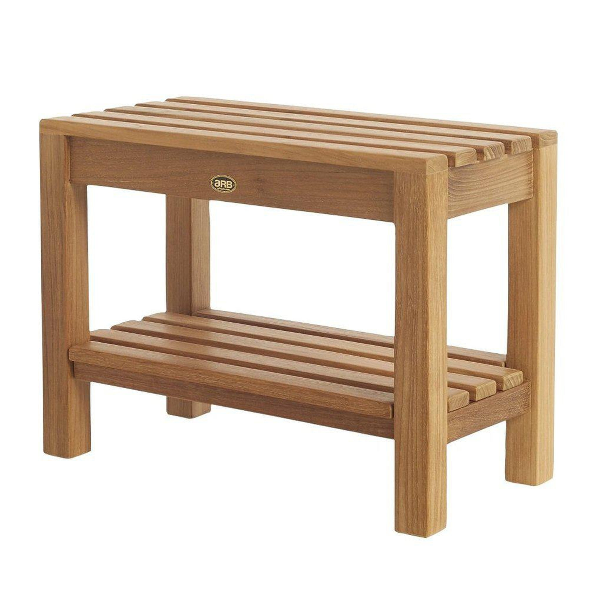 ARB Teak & Specialties, ARB Teak & Specialties Coach 24" Solid Teak Wood Shower Bench With Removable Shelf