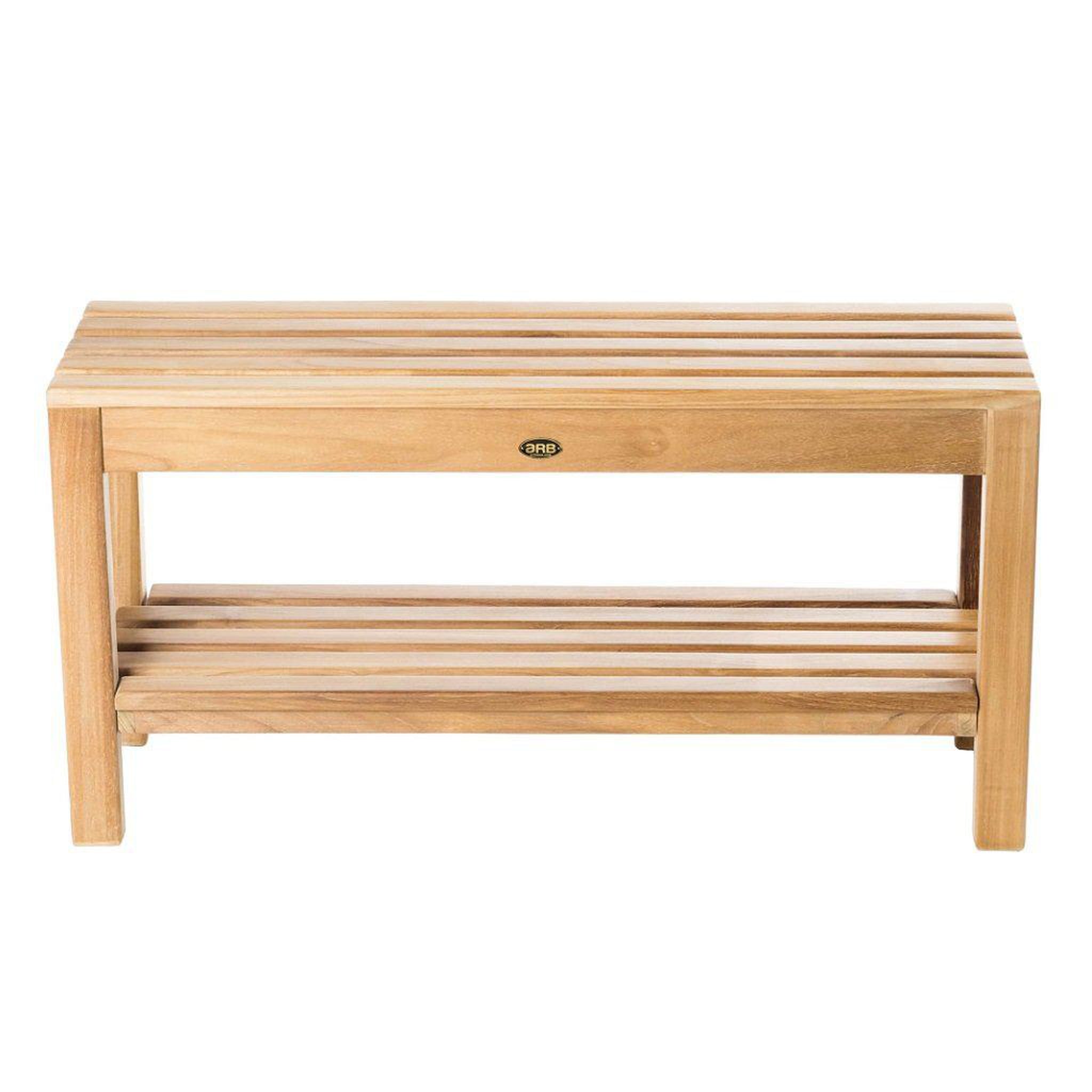 ARB Teak & Specialties, ARB Teak & Specialties Coach 36" Solid Teak Wood Shower Bench With Removable Shelf