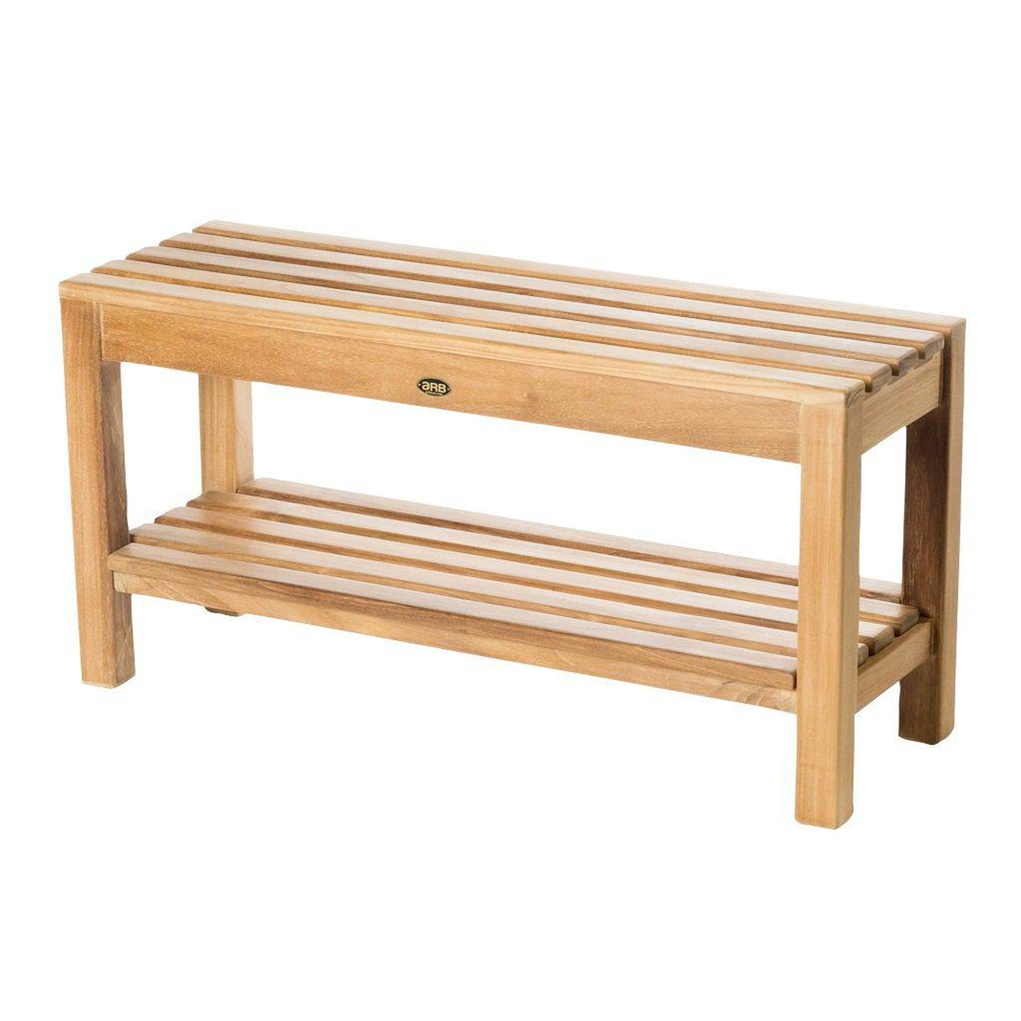 ARB Teak & Specialties, ARB Teak & Specialties Coach 36" Solid Teak Wood Shower Bench With Removable Shelf