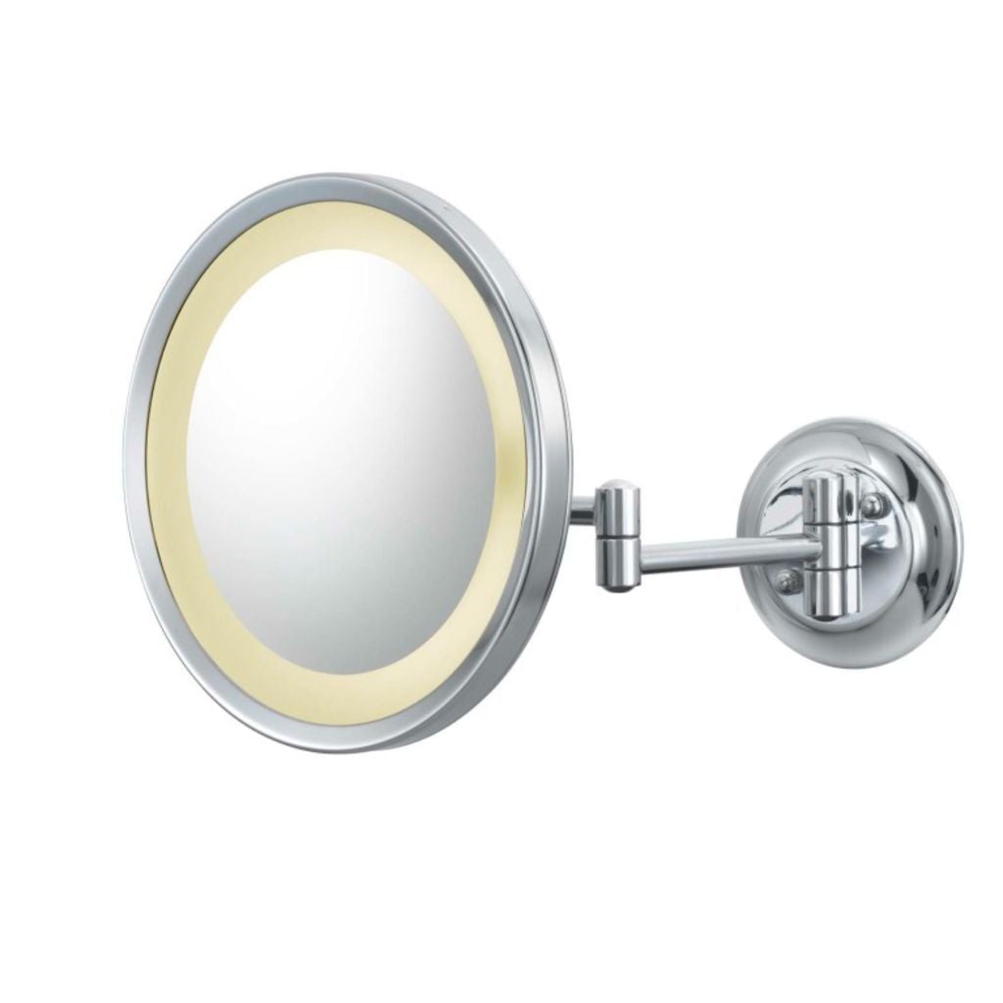 Aptations, Aptations Kimball & Young 10" x 10" Chrome Wall-Mounted Round Single Sided Hardwired 5X Magnified Makeup Mirror With Switchable 3,500K Warm White and 5,500K Cool White LED Light Color