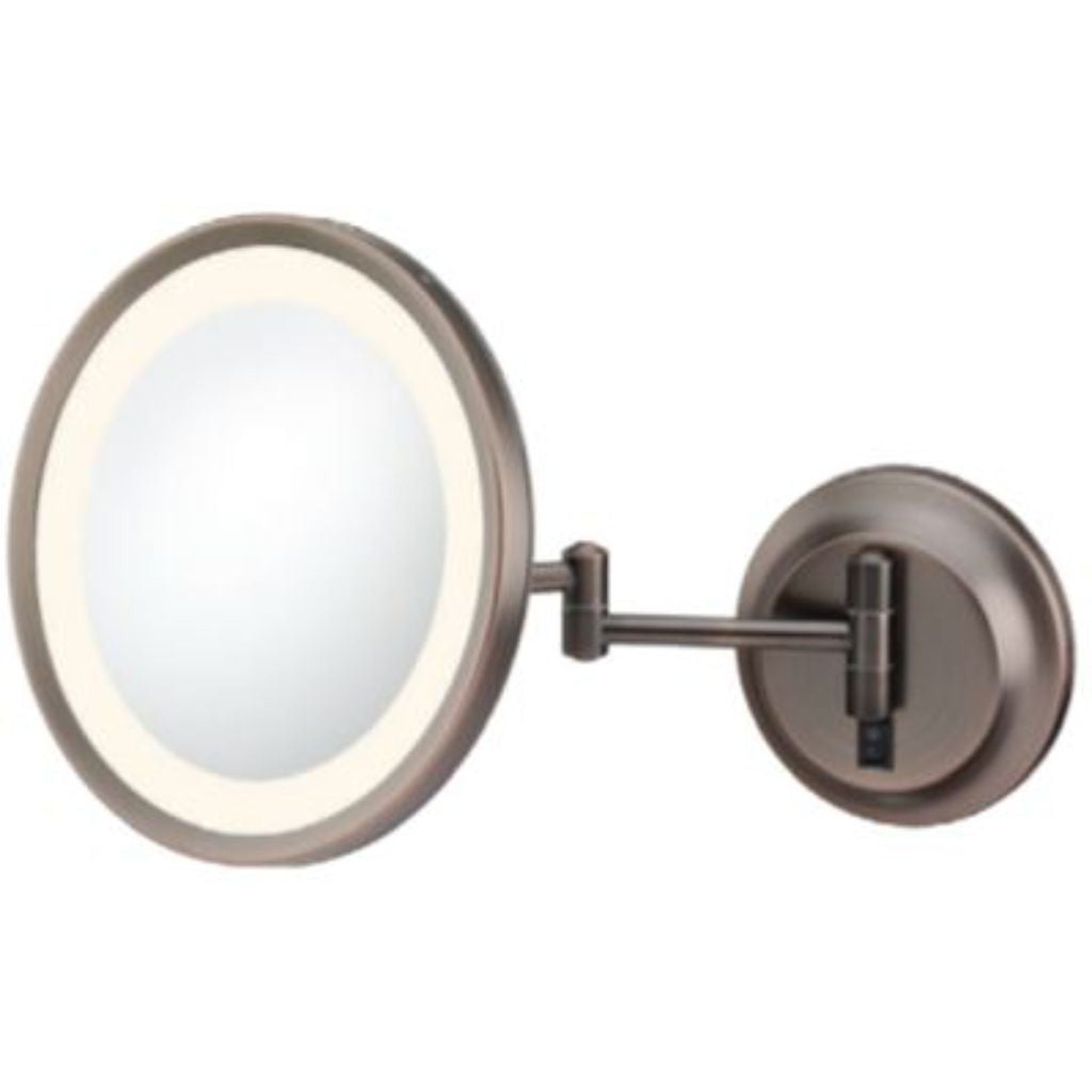 Aptations, Aptations Kimball & Young 10" x 10" Italian Bronze Wall-Mounted Round Single Sided Hardwired 5X Magnified Makeup Mirror With 3,500K LED Warm White Light Color