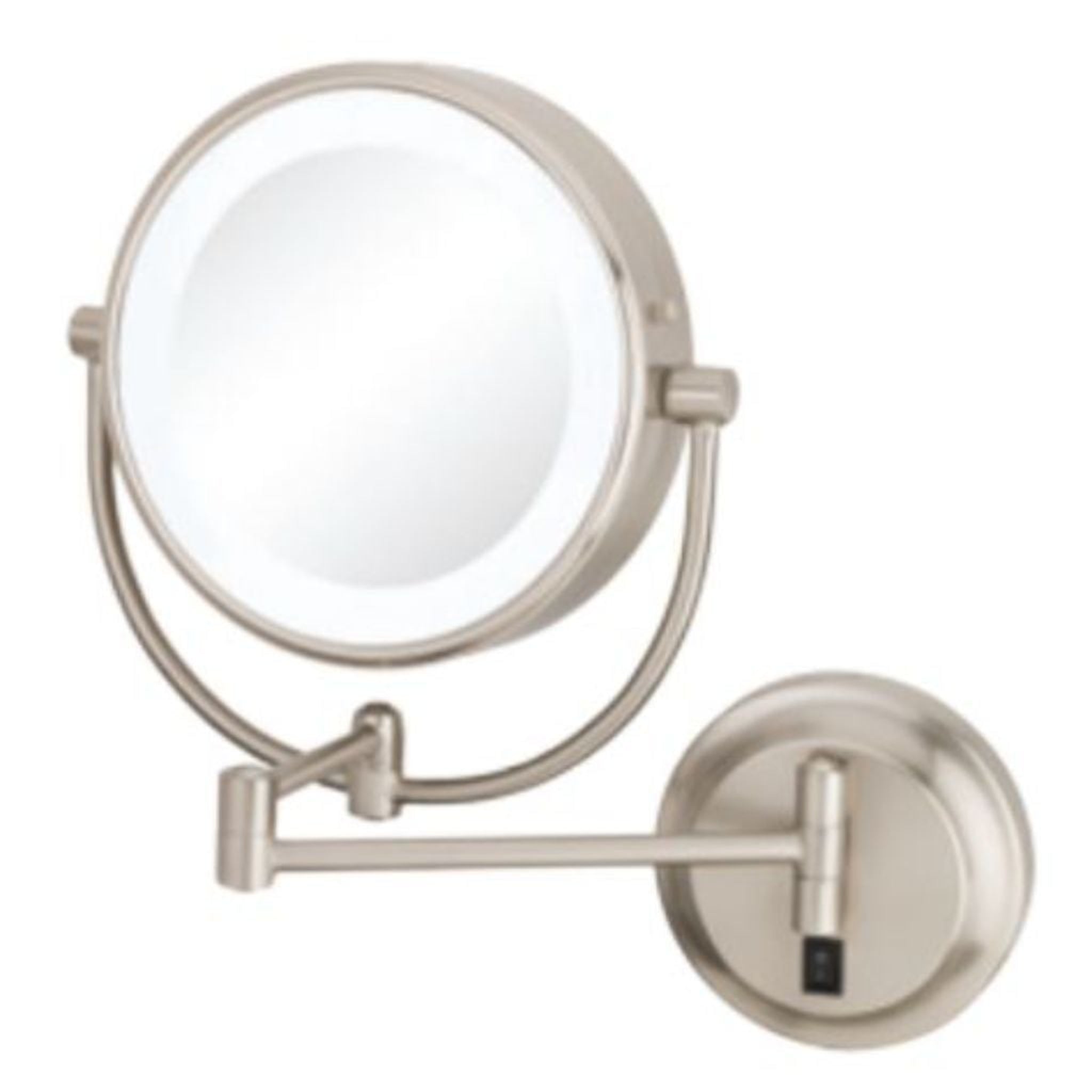 Aptations, Aptations Kimball & Young 12" x 14" Brushed Nickel Wall-Mounted NeoModern Hardwired 1X/5X  Magnified Makeup Mirror With Switchable 3,500K Warm White and 5,500K Cool White LED Light Color