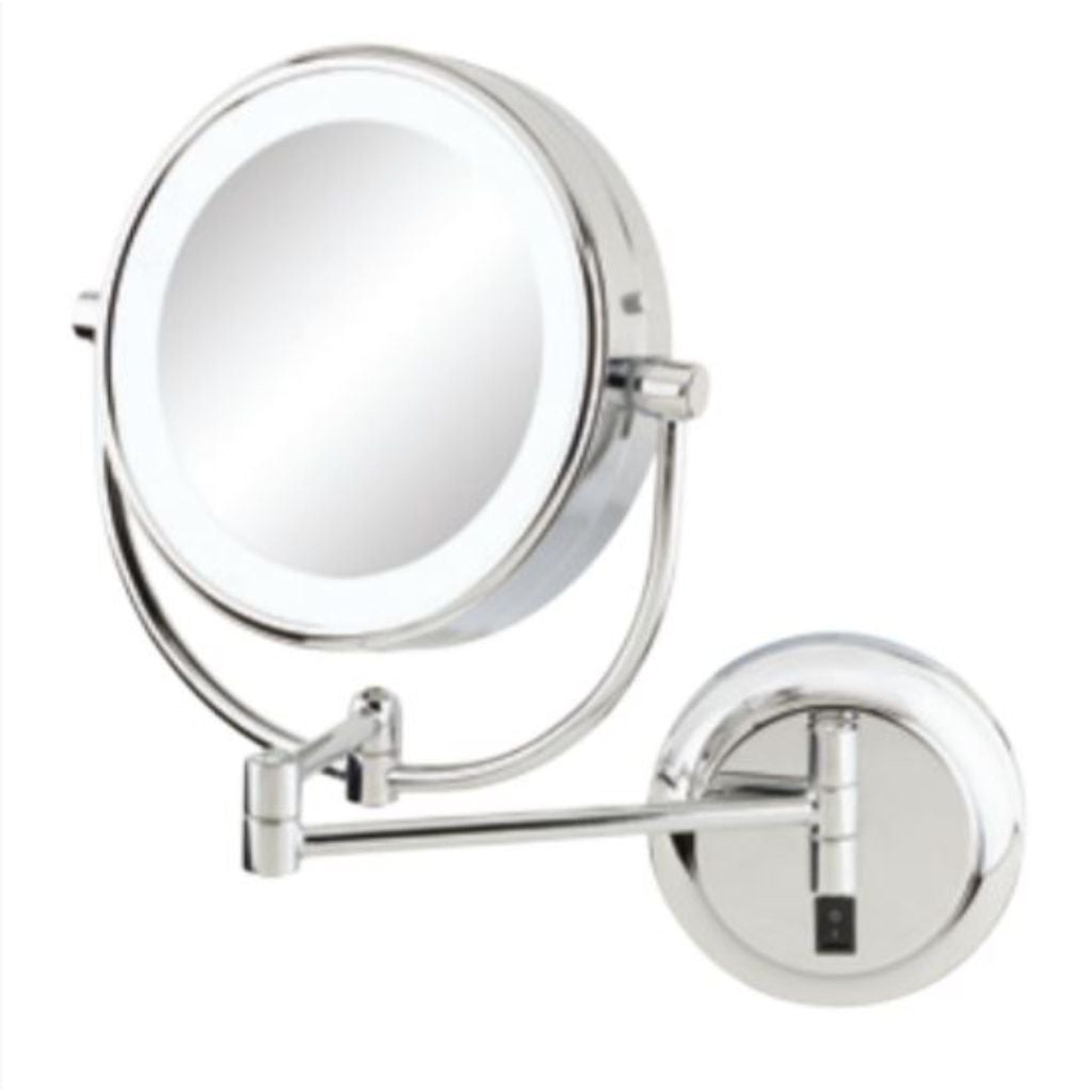 Aptations, Aptations Kimball & Young 12" x 14" Chrome Wall-Mounted NeoModern Hardwired 1X/5X  Magnified Makeup Mirror With Switchable 3,500K Warm White and 5,500K Cool White LED Light Color