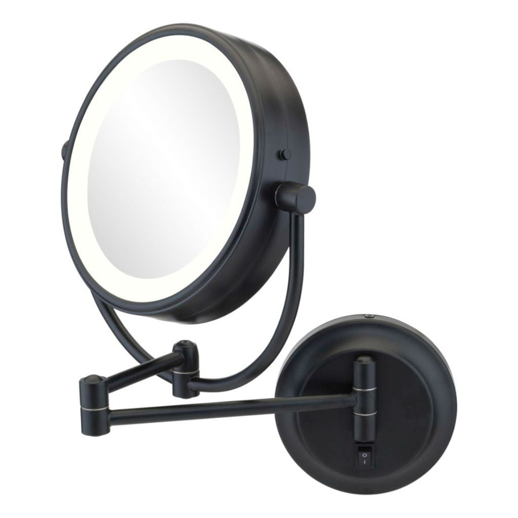 Aptations, Aptations Kimball & Young 12" x 14" Matte Black Wall-Mounted NeoModern Hardwired 1X/5X Magnified Makeup Mirror With Switchable 3,500K Warm White and 5,500K Cool White LED Light Color