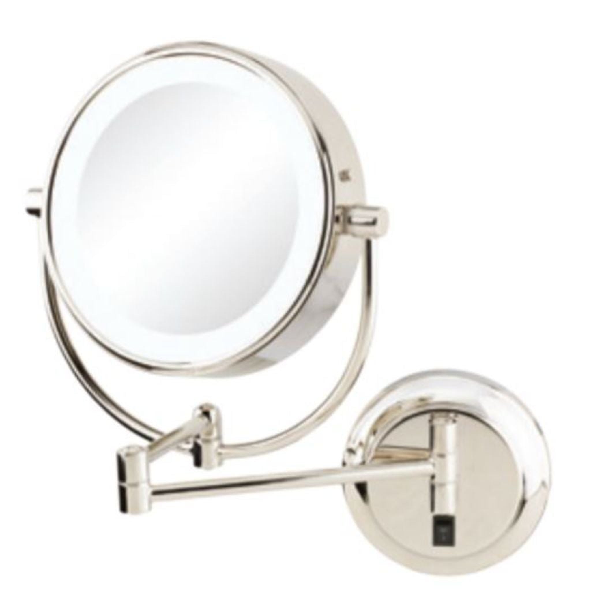 Aptations, Aptations Kimball & Young 12" x 14" Polished Nickel Wall-Mounted NeoModern Hardwired 1X/5X Magnified Makeup Mirror With Switchable 3,500K Warm White and 5,500K Cool White LED Light Color