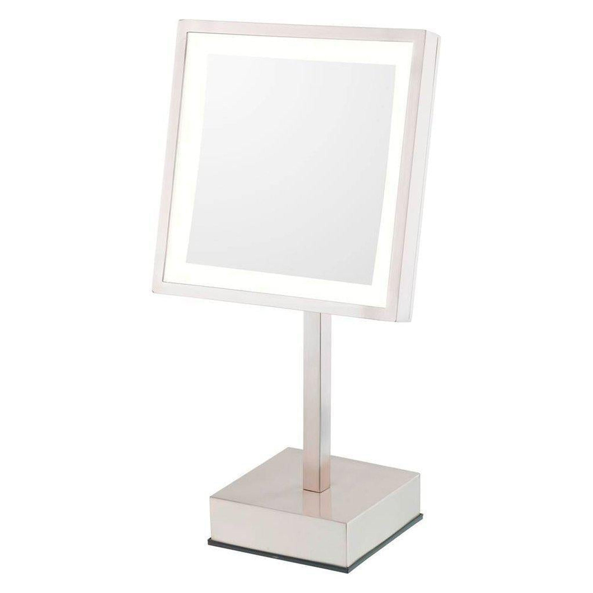 Aptations, Aptations Kimball & Young 8" x 15" Brushed Nickel Freestanding Square Rechargeable Single Sided 3X Magnified Mirror With 5,500K Cool White LED Light Color