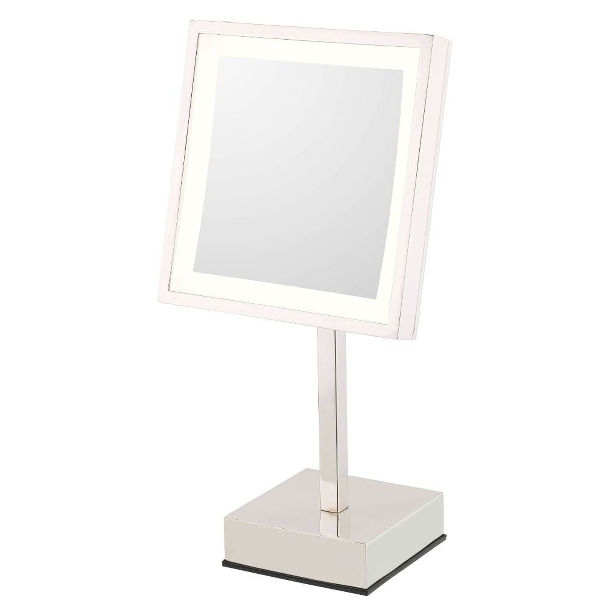 Aptations, Aptations Kimball & Young 8" x 15" Polished Nickel Freestanding Square Rechargeable Single Sided 3X Magnified Mirror With 3,500K Warm White LED Light Color