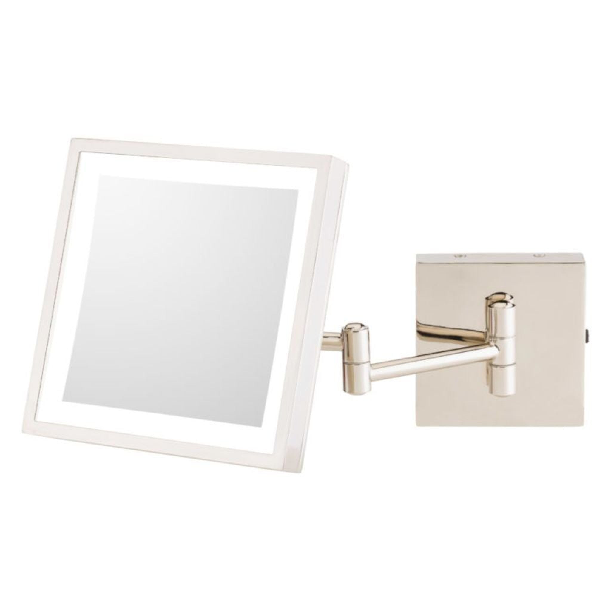 Aptations, Aptations Kimball & Young 8" x 8" Polished Nickel Wall-Mounted Square Rechargeable Single Sided 3X Magnified Makeup Mirror With 3,500K Warm White LED Light Color