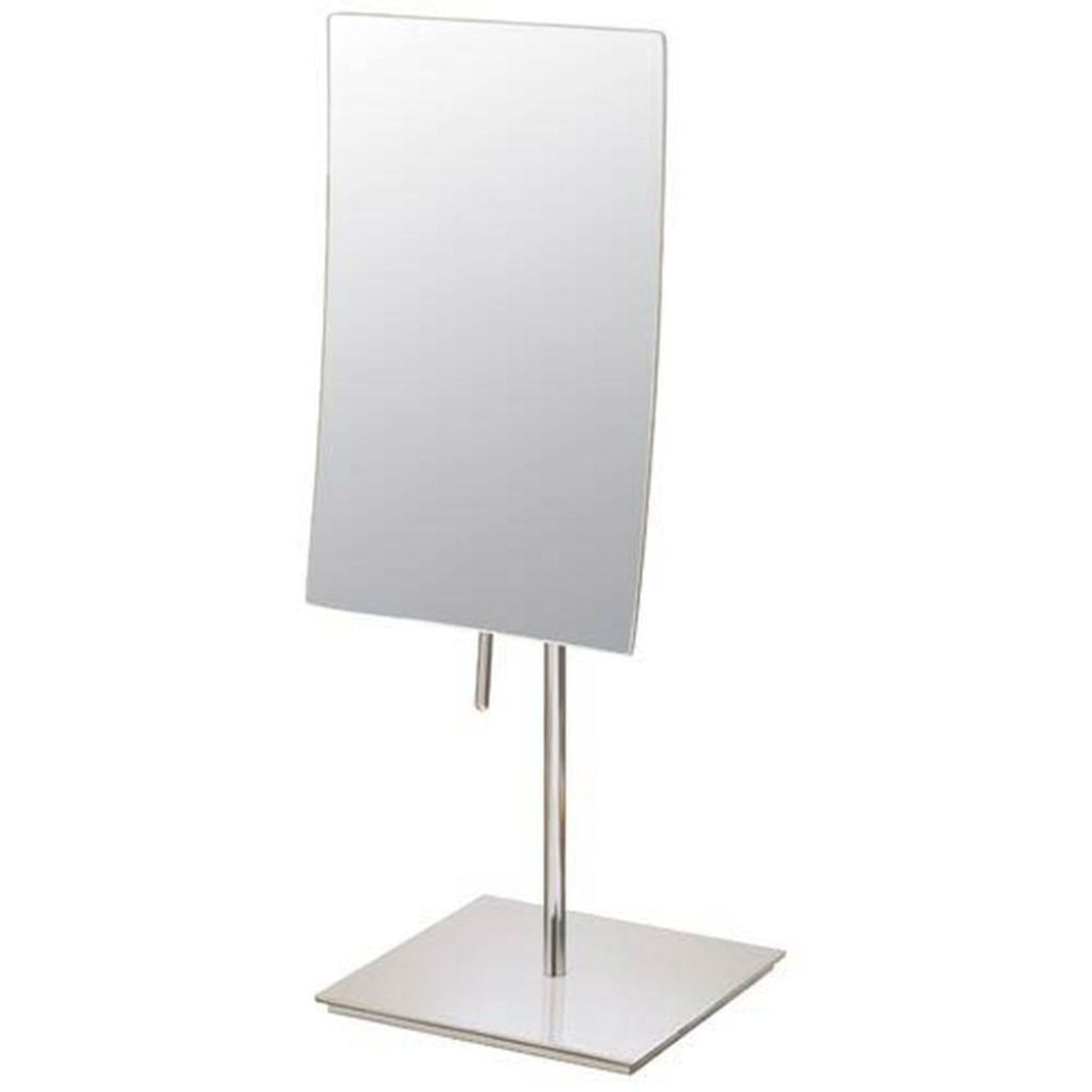 Aptations, Aptations Mirror Image 5″ x 14" Brushed Nickel Freestanding Rectangular Minimalist 3X Magnified Mirror With Square Base